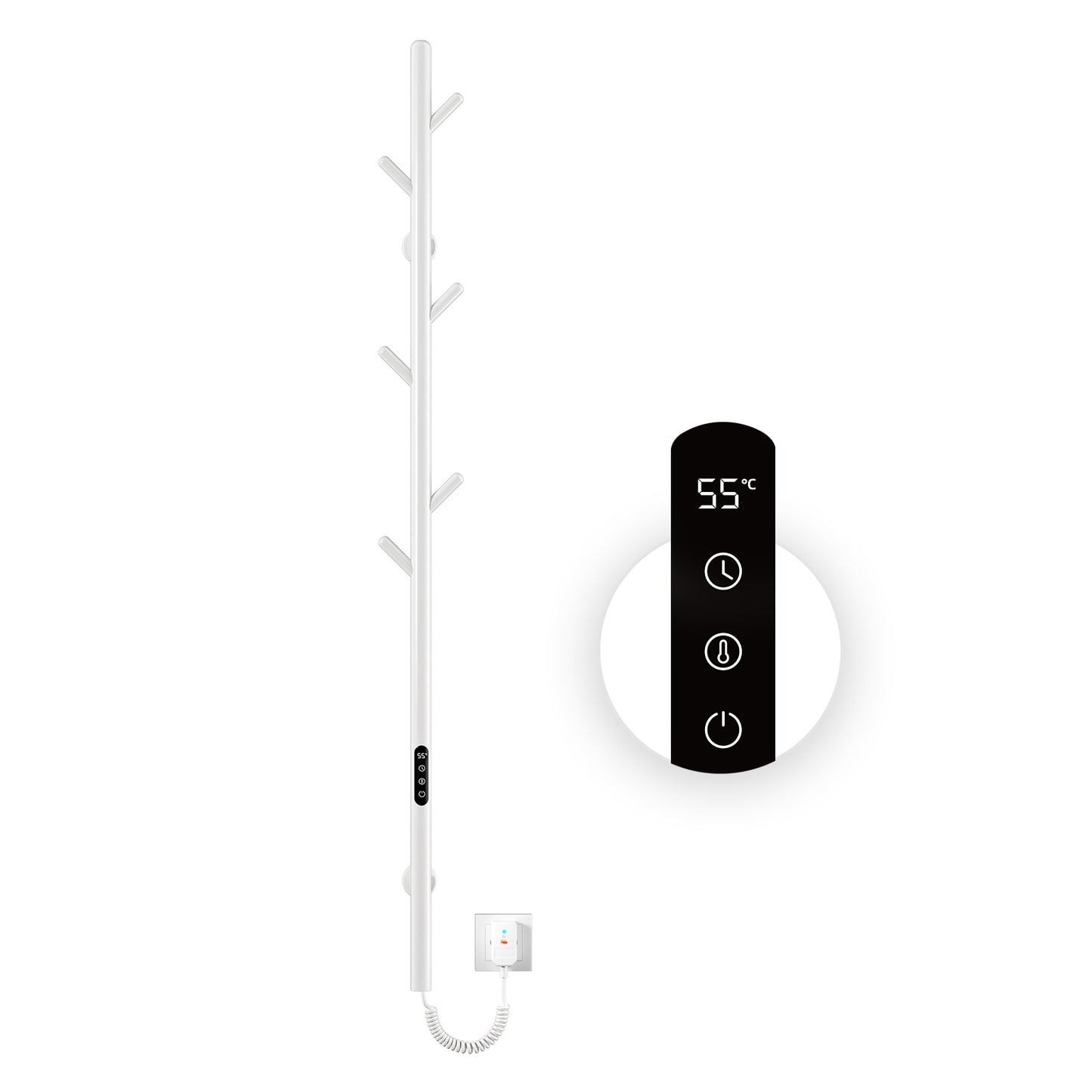 Sèche-Serviette électrique,Seche serviette salle de bain,Adiateur sèche-serviettes intelligent Noir à température constante,Porte-serviettes électrique mural,Avec 6 crochets,Sèche-serviettes électrique avec tige