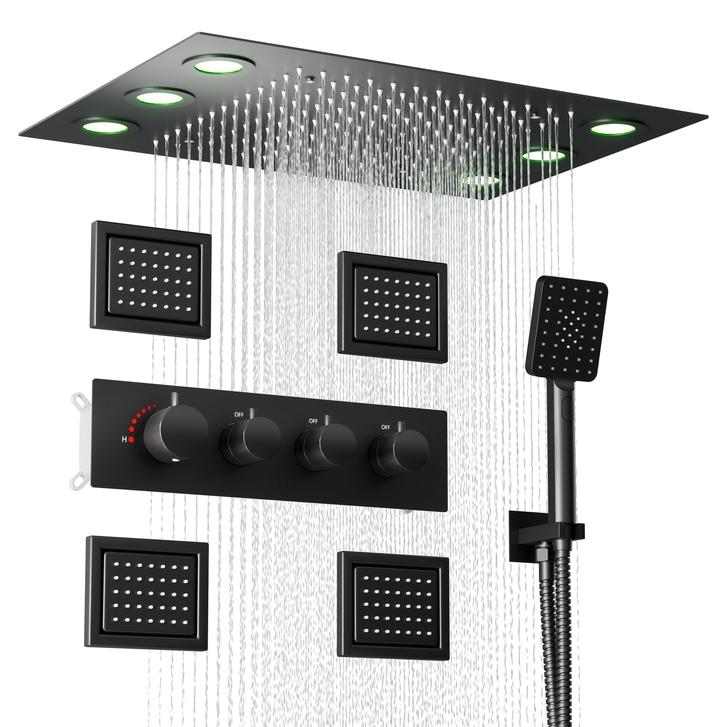 Colonne De Douche,Multifonctionnel Colonne De Douche Thermostatique Noir,Colonne Douche Encastrable,Avec Douche De Tête,Douchette À Main,Lumières LED Colorées,Jet Latéral De 4 Pouces Ensemble Douche