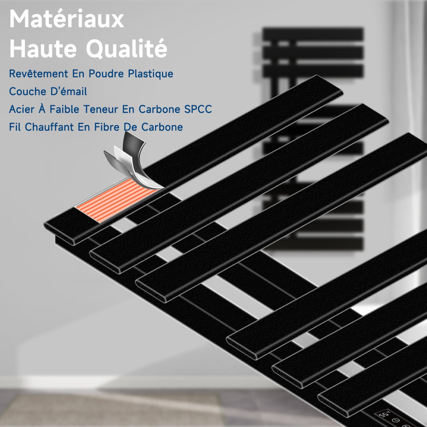 Seche Serviette Electrique, 500x1100mm, pour Commande Vocale/Tactile/APP, WiFi Sèche Serviette Électrique, pour Alexa et Google Home et APP, 380W, Radiateur Salle de Bain