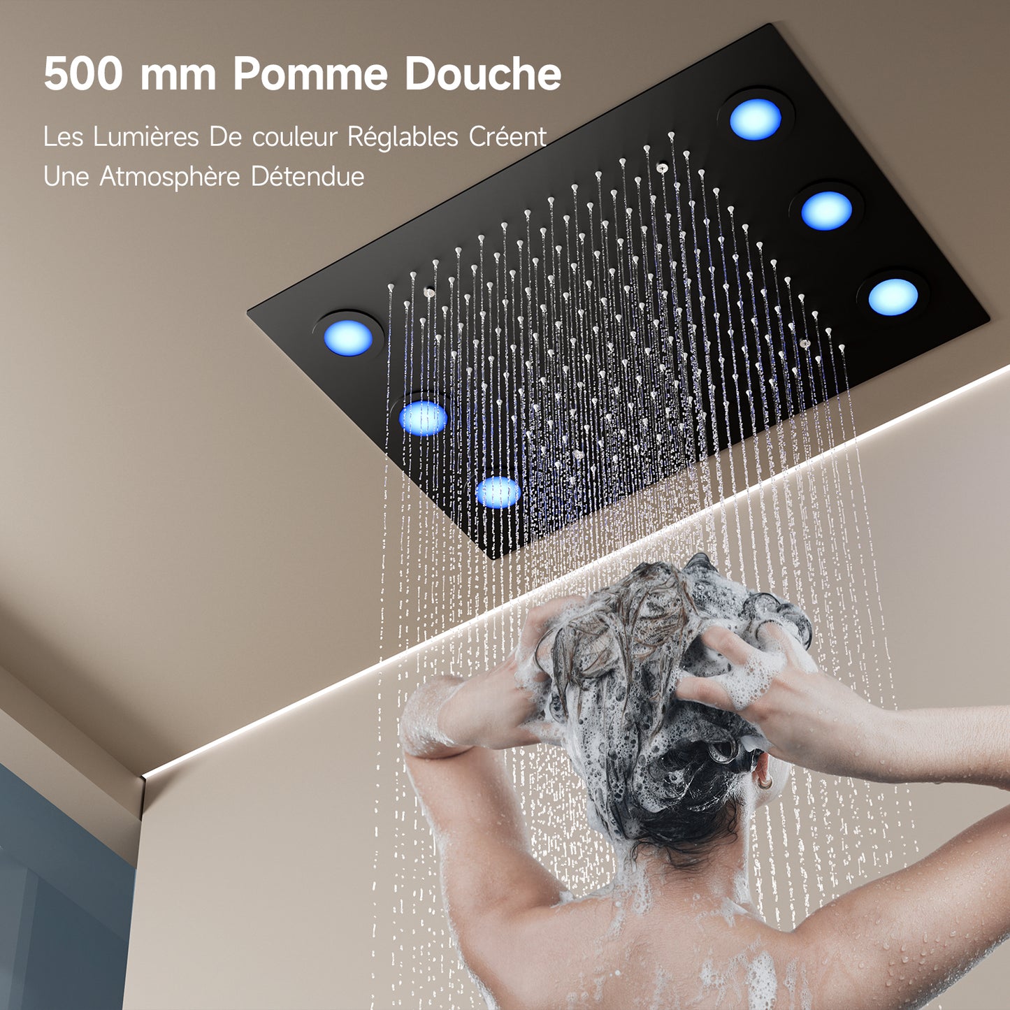 Colonne De Douche,Multifonctionnel Colonne De Douche Thermostatique Noir,Colonne Douche Encastrable,Avec Douche De Tête,Douchette À Main,Lumières LED Colorées,Jet Latéral De 4 Pouces Ensemble Douche