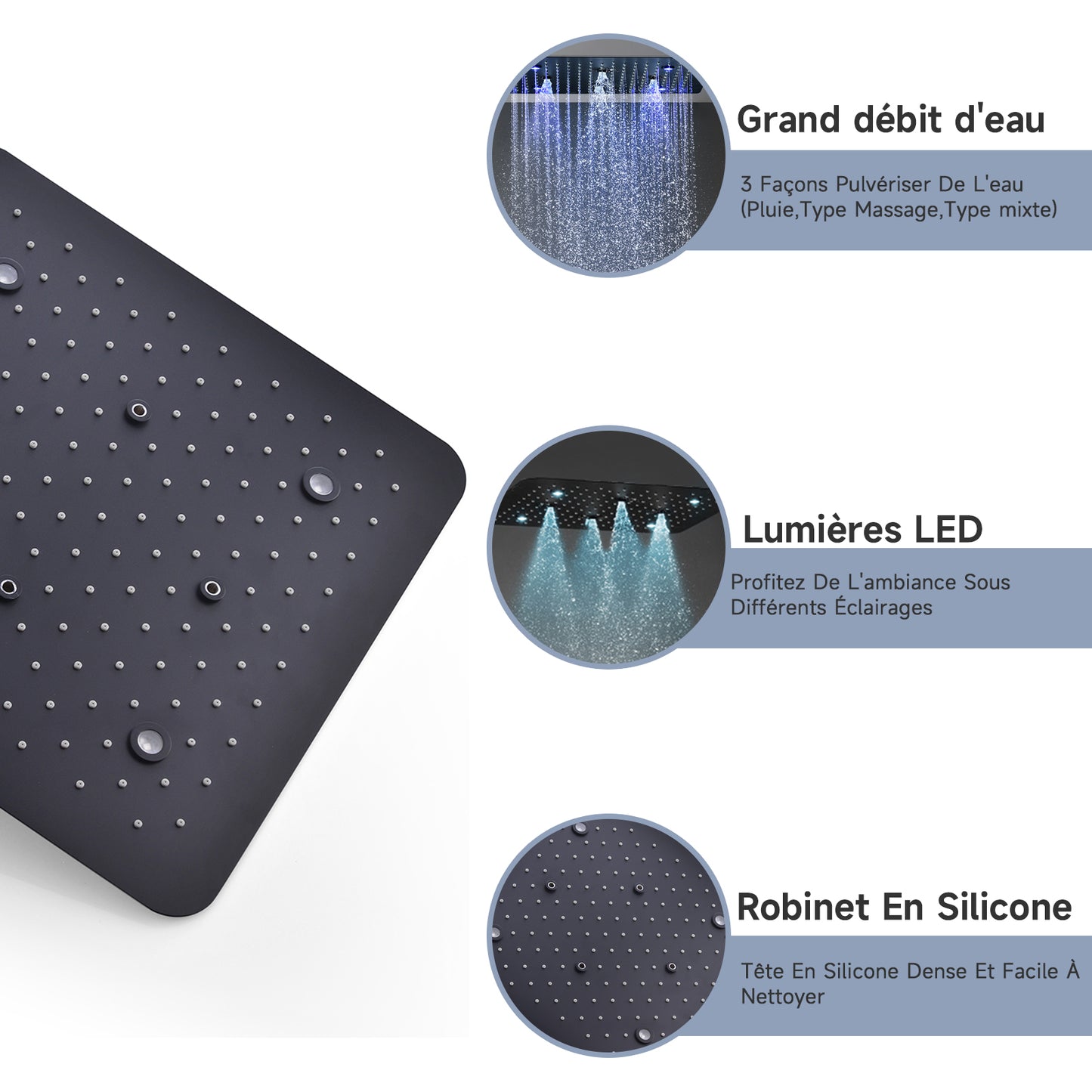 Colonne De Douche,Multifonctionnel Colonne De Douche sans Mitigeur,Colonne Douche Encastrable, avec Douche De Tête,Lumières LED Colorées,douchette À Main,Colonne De Douche Thermostatique Noir