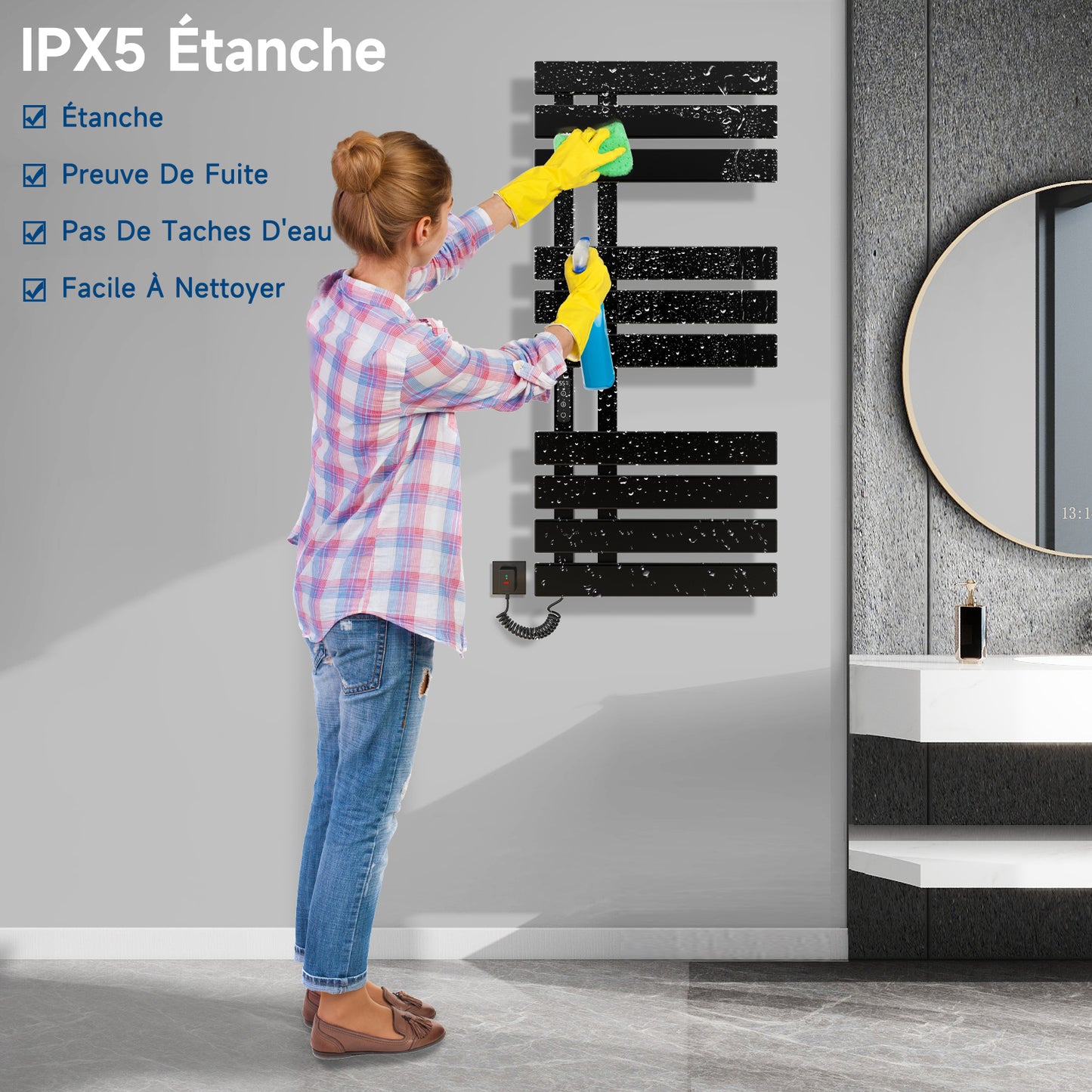 Seche Serviette Electrique, 500x1100mm, pour Commande Vocale/Tactile/APP, WiFi Sèche Serviette Électrique, pour Alexa et Google Home et APP, 380W, Radiateur Salle de Bain