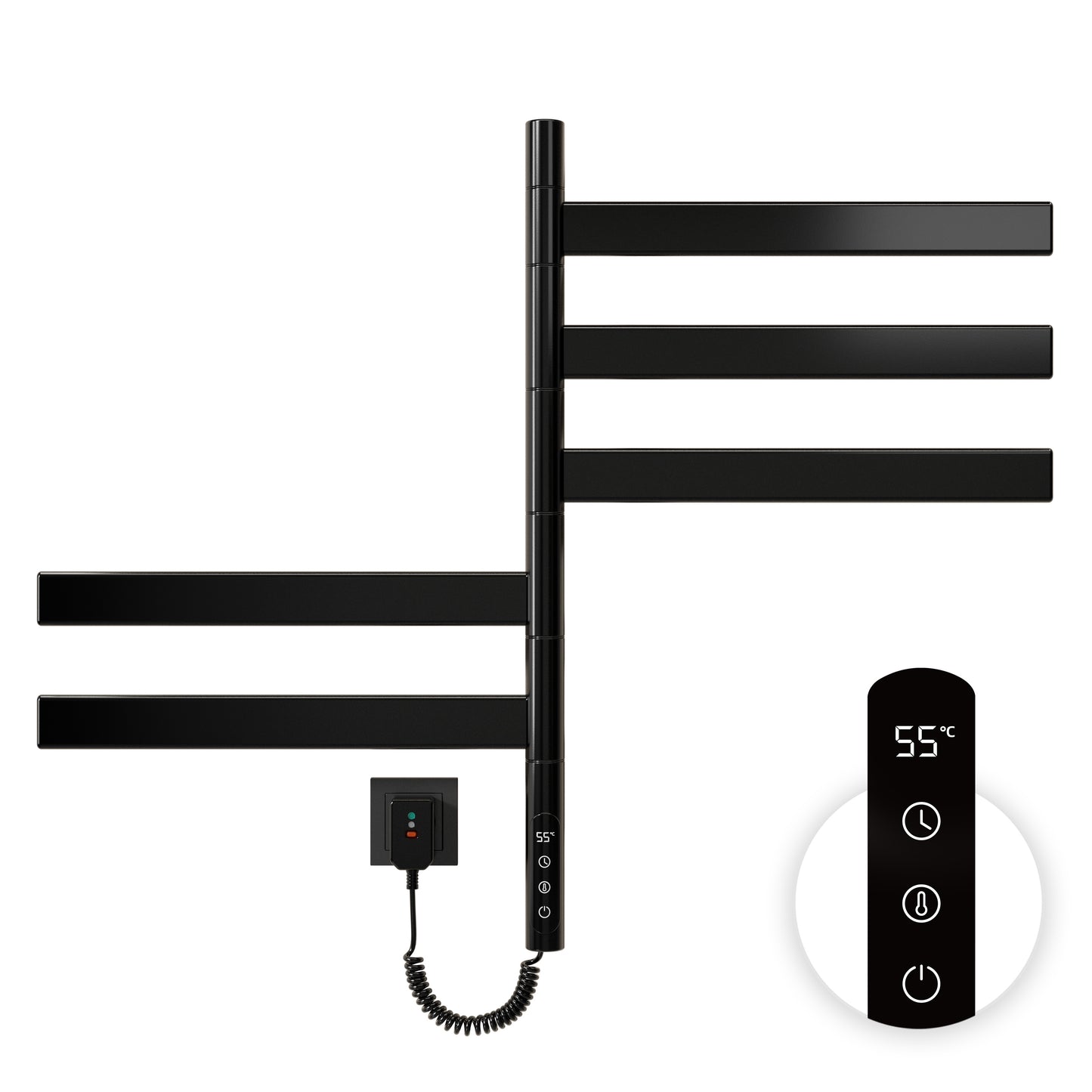 Sèche-Serviettes Électrique 675×450mm,Avec 5 Rotations À 180° Serviettes Électrique,Avec Écran Tactile LED,Réglage De La Synchronisation Et De La Température Chauffe Serviette Salle De Bain,Noir/Blanc