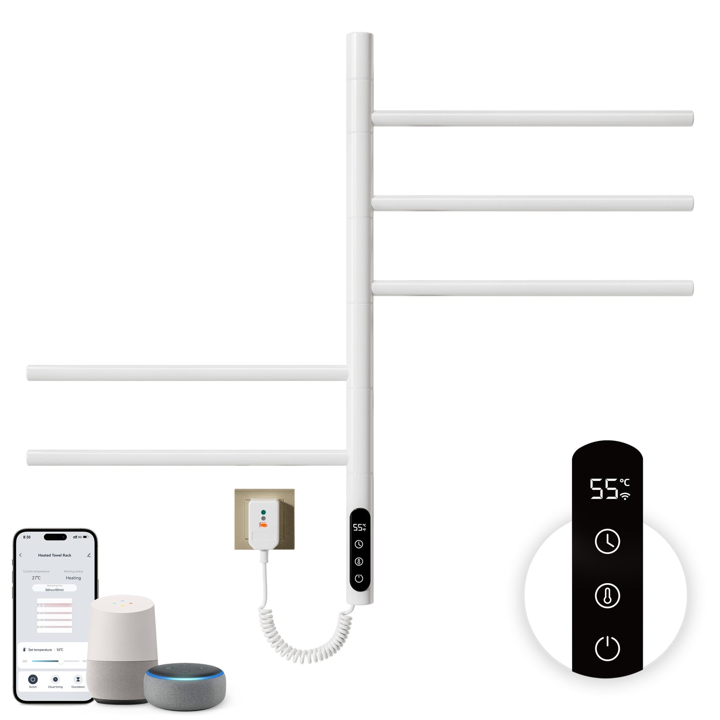 Sèche-Serviettes Électrique 660×420mm ,Rotation 180° Chauffe Serviette Salle De Bain,sèche Serviette Intelligent À Température Constante WiFi,Fonctionne Avec Alexa Et Google Home Et App
