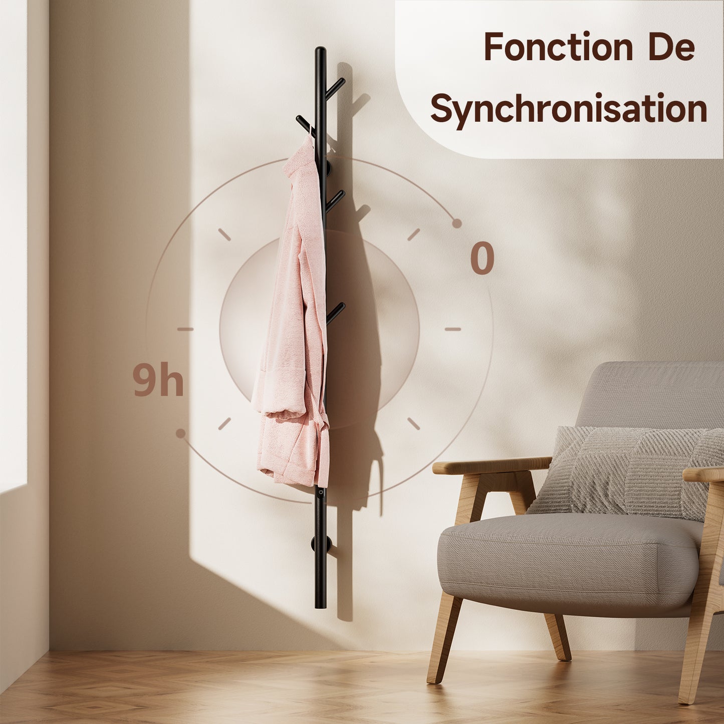 Sèche-Serviette électrique,Seche serviette salle de bain,Adiateur sèche-serviettes intelligent Noir à température constante,Porte-serviettes électrique mural,Avec 6 crochets,Sèche-serviettes électrique avec tige