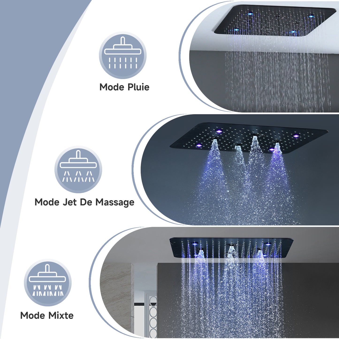 Colonne De Douche,Multifonctionnel Colonne De Douche sans Mitigeur,Colonne Douche Encastrable, avec Douche De Tête,Lumières LED Colorées,douchette À Main,Colonne De Douche Thermostatique Noir