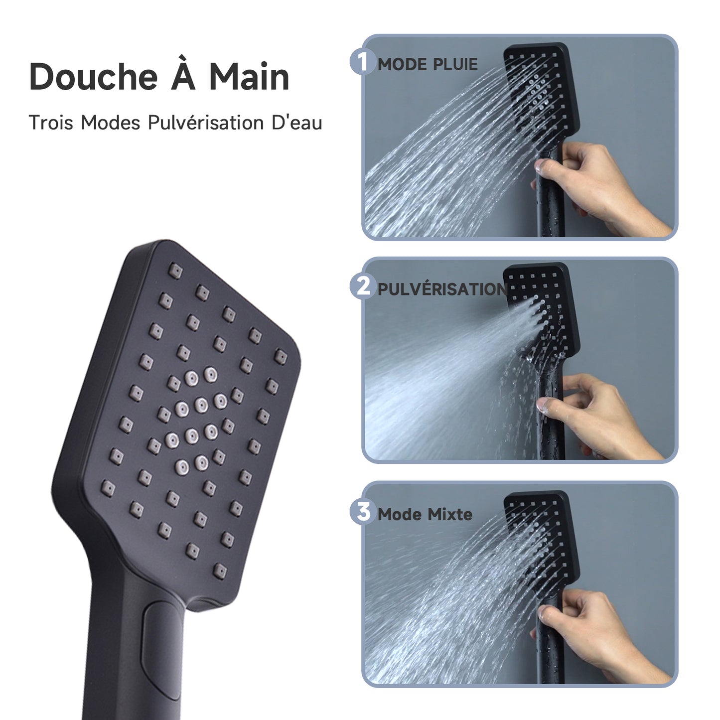 Colonne De Douche,Multifonctionnel Colonne De Douche sans Mitigeur,Colonne Douche Encastrable, avec Douche De Tête,Lumières LED Colorées,douchette À Main,Colonne De Douche Thermostatique Noir