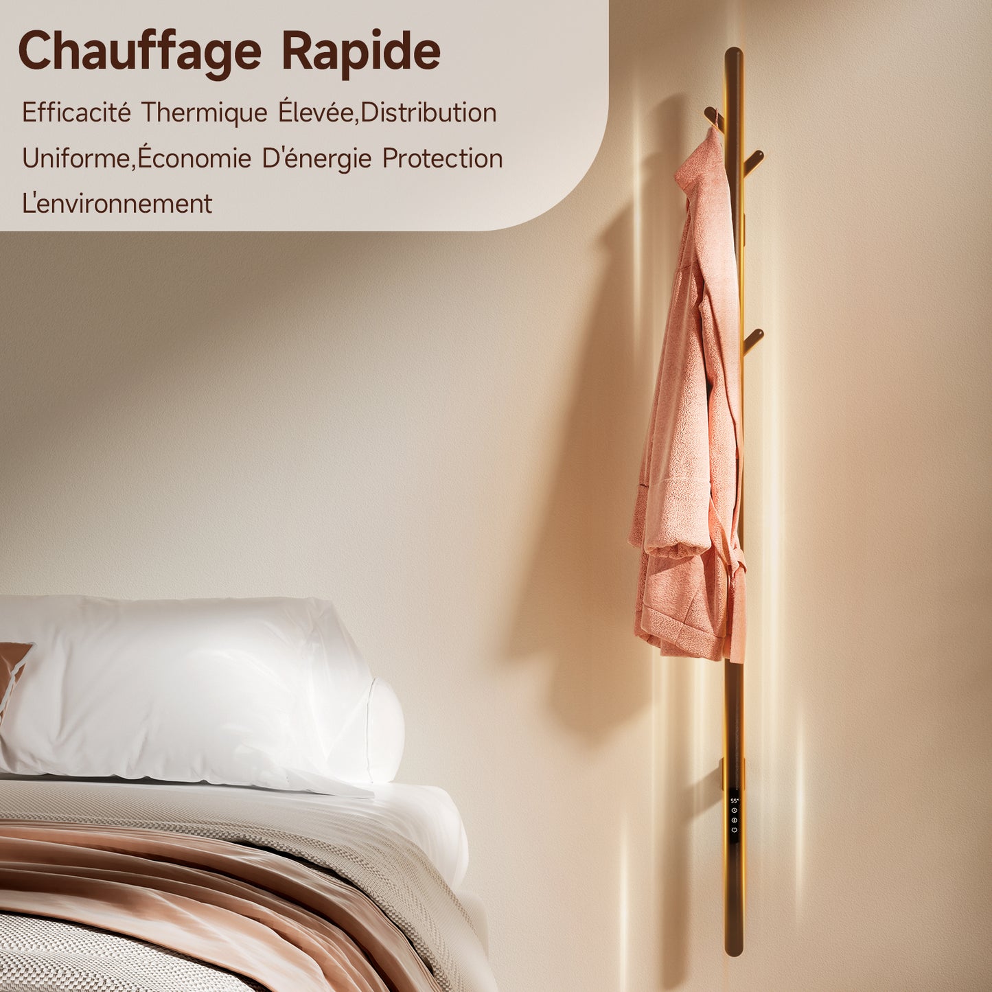 Sèche-Serviette Électrique,Adiateur sèche-serviettes intelligent Noir à température constante,Seche serviette salle bain,Porte-serviettes électrique mural,Avec 5 crochets,Convient pour salle bain,salon,chambre