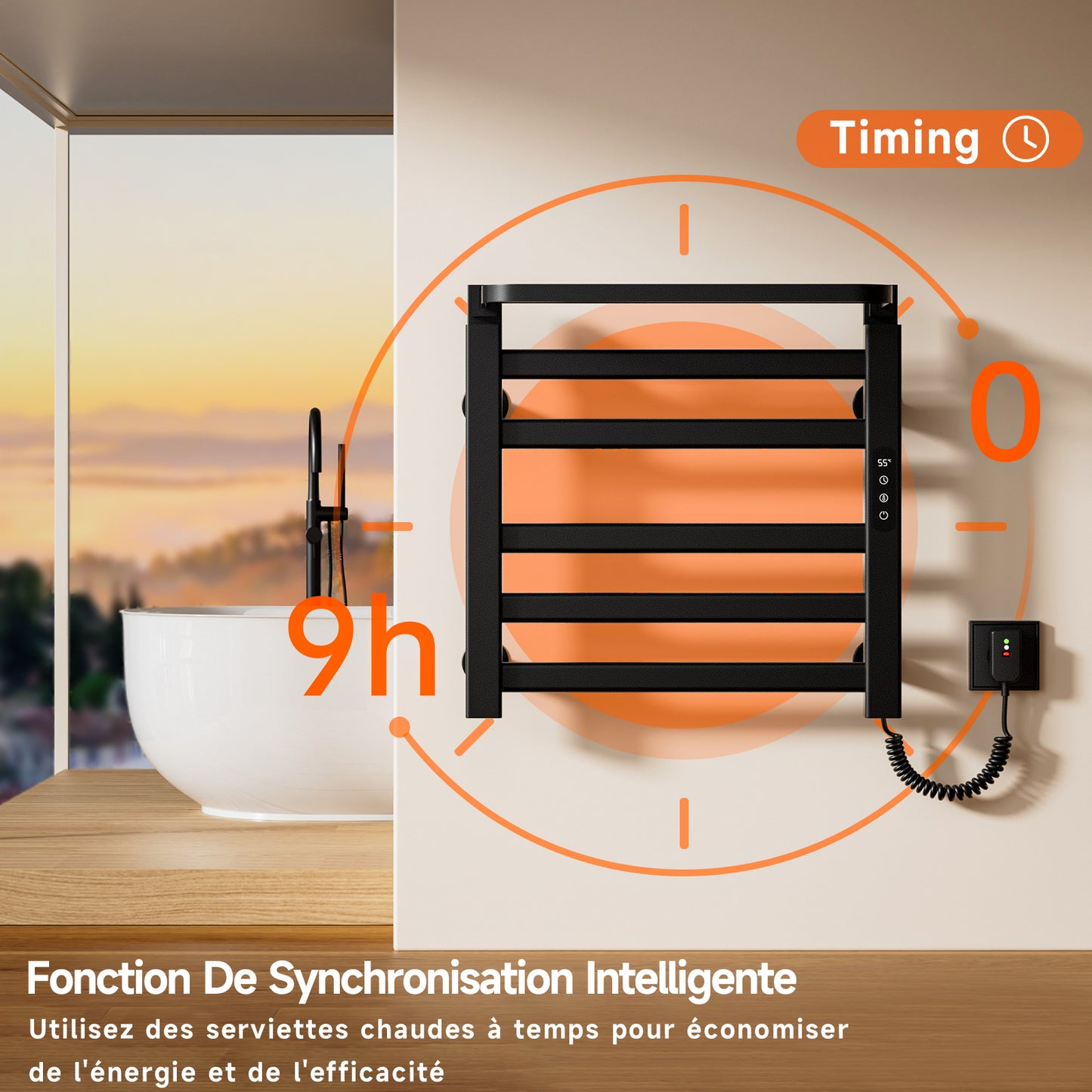 Sèche serviettes électrique,Radiateur serviettes électrique 500x500mm,Porte serviettes thermostatique intelligent,Porte serviettes électrique,Avec interrupteur tactile et minuterie,Sèche serviettes mural
