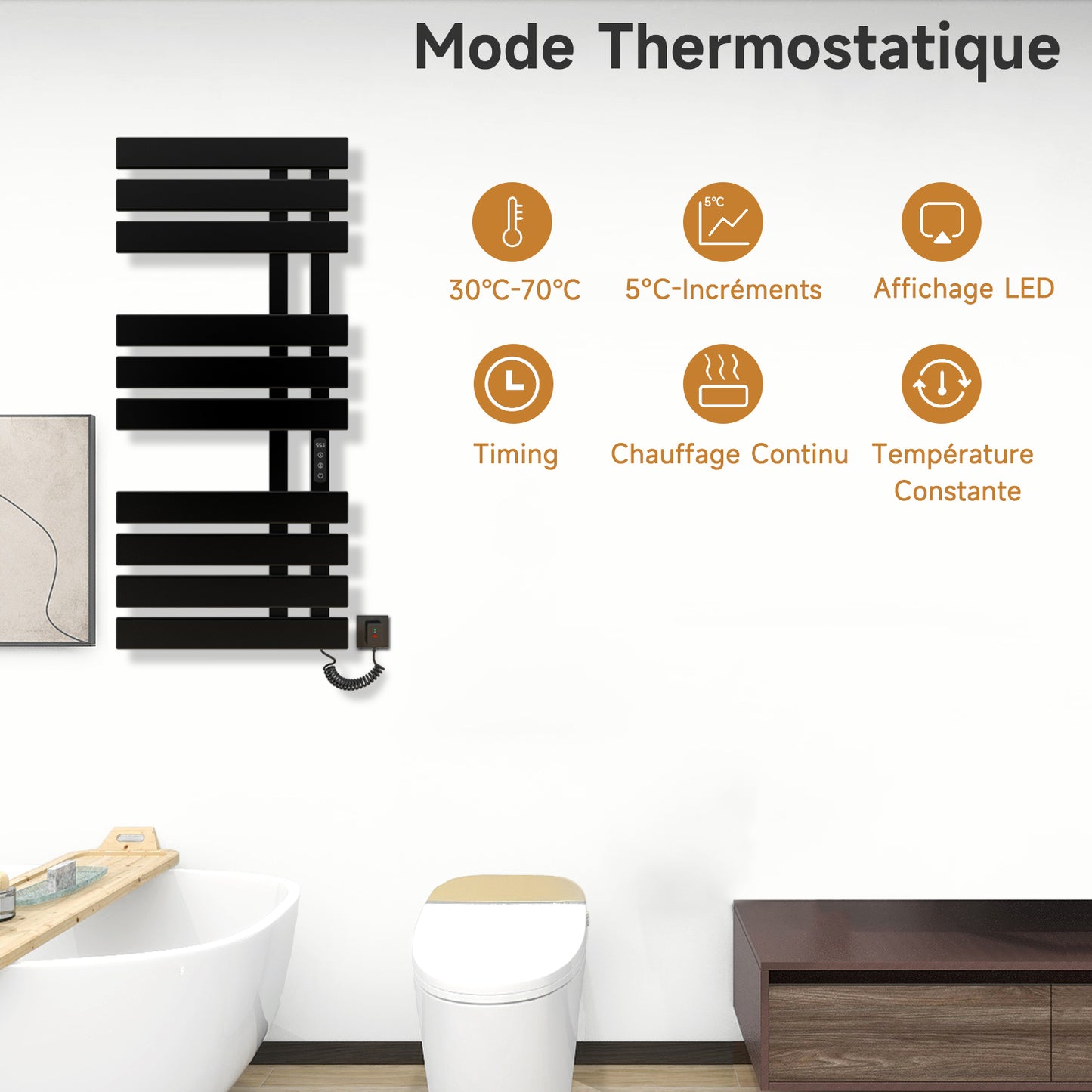 Sèche-serviette électrique, 500x1100mm Chauffe Serviette Thermostatique Intelligent, Mural Radiateur Salle de Bain, Serviettes Chauffant Seche, économie d'énergie,Affichage LED