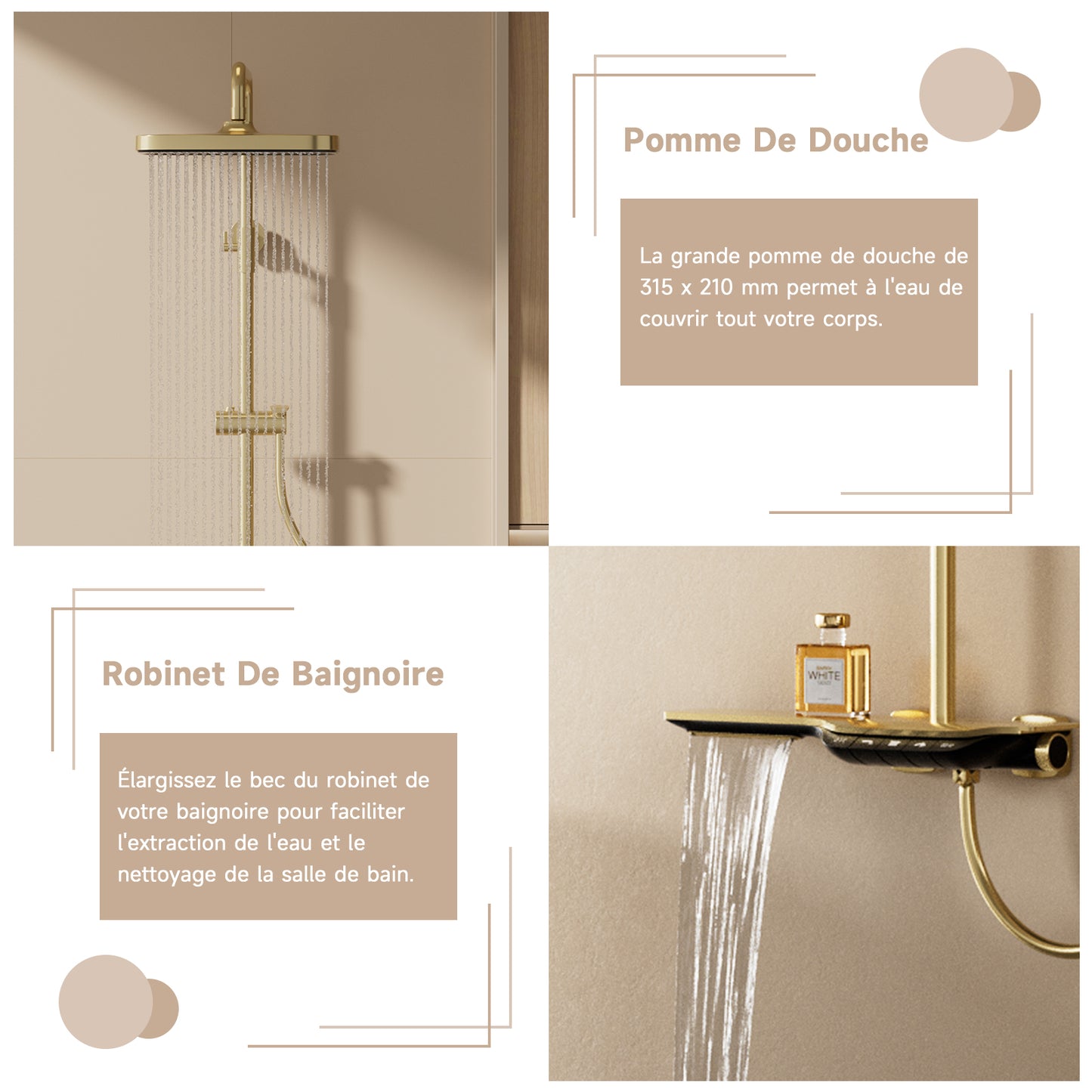 Colonne De Douche,Systeme de Douche Pluie Pour Salle De Bain,Avec Douchette,Avec Mitigeur,Pommeau De Douche Et Barre De Douche,Système De Douche Avec Écran Numérique, Or Brossé Ensemble De Douche