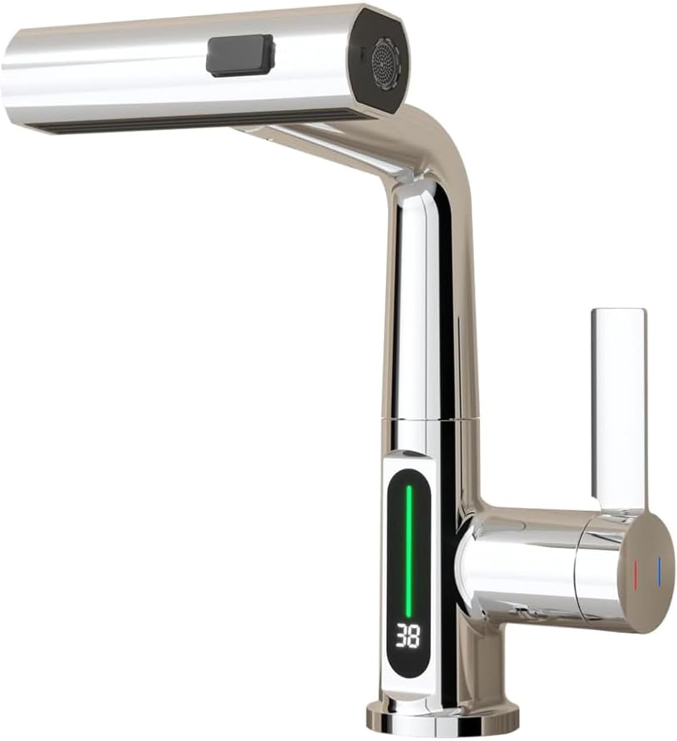 Robinet de Cuisine avec Douchette Extensible, Digital Affichage de la Température LED, Robinetterie Cuisine de Rotatif à 360°, 3 Modes Mitigeur d'Évier pour Lavabo Bains, Hauteur Réglable