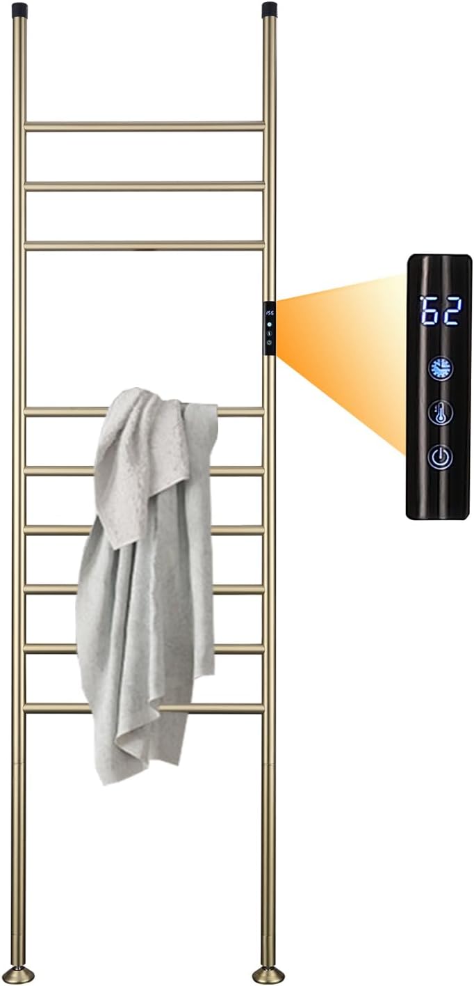 Sèche-Serviette Électrique 110W Porte-Serviettes sur Pied Gris WiFi Intelligent Commande Vocale Chauffe-Serviettes avec Minuterie 45—70°C Chauffant Électrique Radiateur de Salle de Bain 160*45CM
