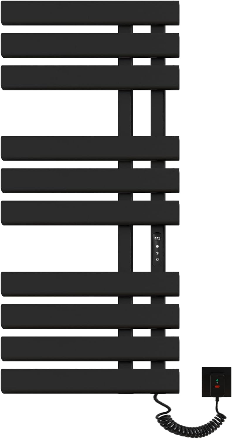 Elektrischer Handtuchhalter, 500 x 1100 mm, intelligenter thermostatischer Handtuchwärmer, wandmontierter Badezimmerheizkörper, beheizter Handtuchtrockner, energiesparend, LED-Anzeige, weiß rechts
