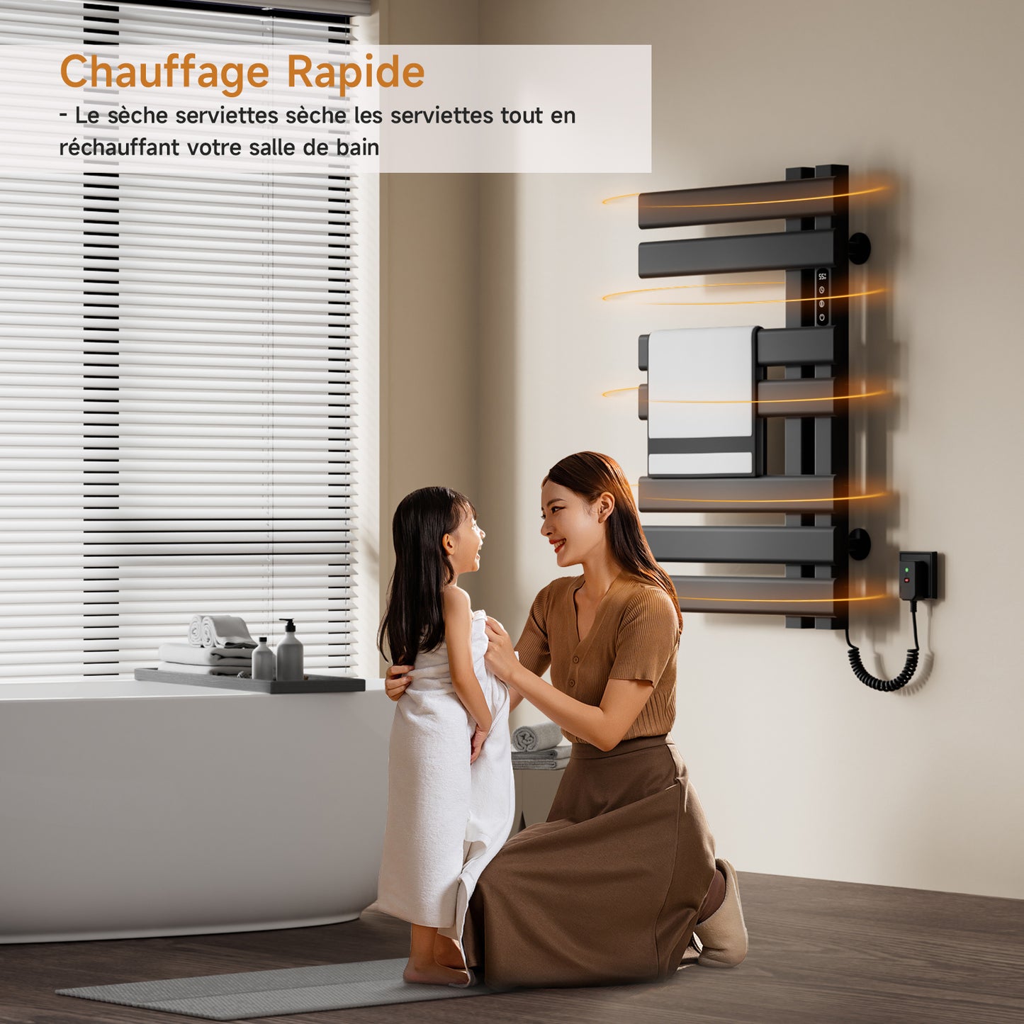 Sèche serviettes électrique,Radiateur porte serviettes électrique 450x720mm,Sèche serviettes thermostatique intelligent 235 W,Radiateur de salle de bain électrique avec minuterie à interrupteur tactile