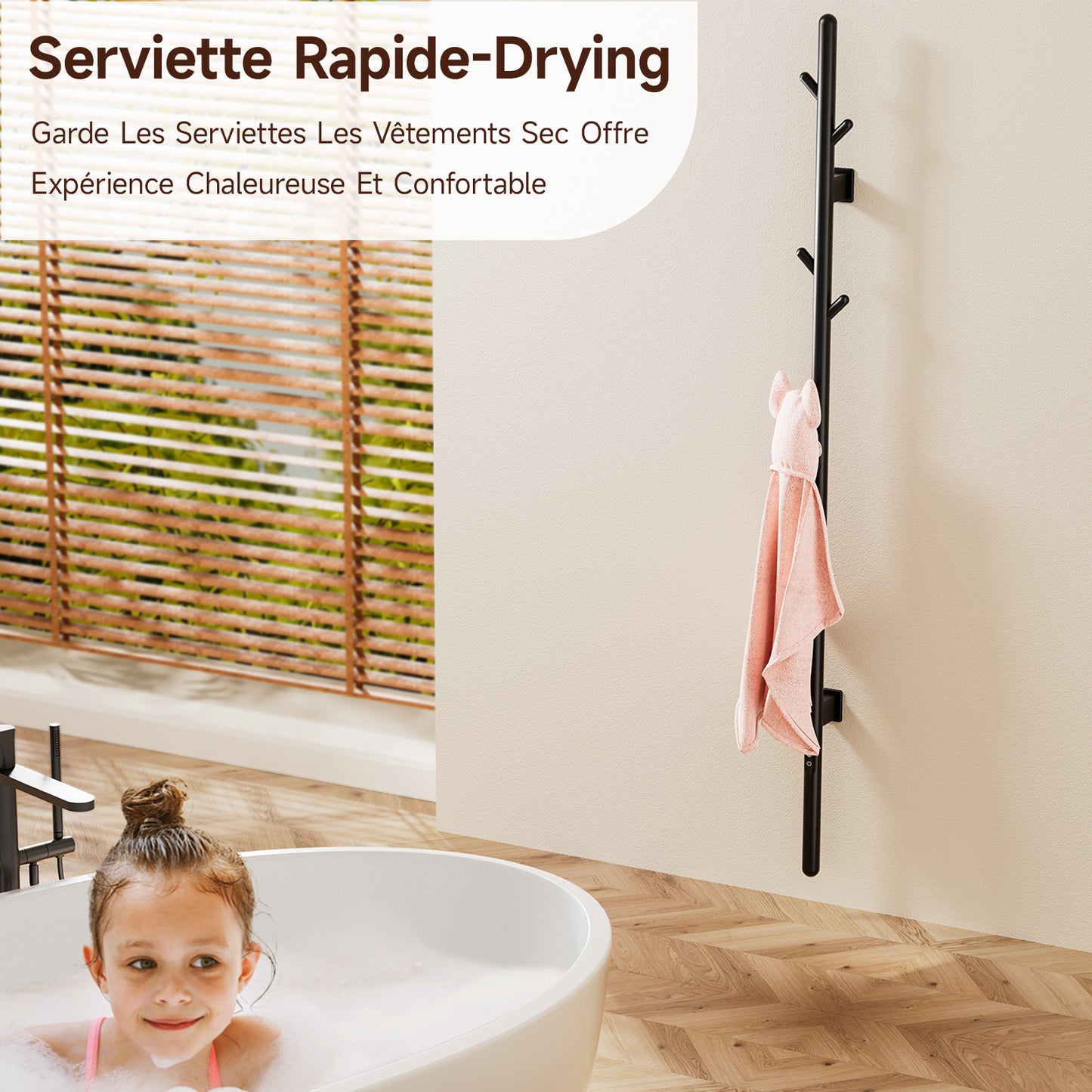 Sèche-Serviette Électrique,Adiateur sèche-serviettes intelligent Noir à température constante,Seche serviette salle bain,Porte-serviettes électrique mural,Avec 5 crochets,Convient pour salle bain,salon,chambre