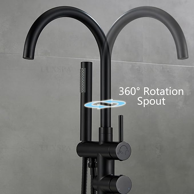 Robinet de Baignoire Ilot 2 Modes Mitigeur de Baignoire Ilot avec Douchette, Rotation à 360° Robinet de Baignoire sur Pied Laiton Robinet Mitigeur au Sol Moderne et Simple