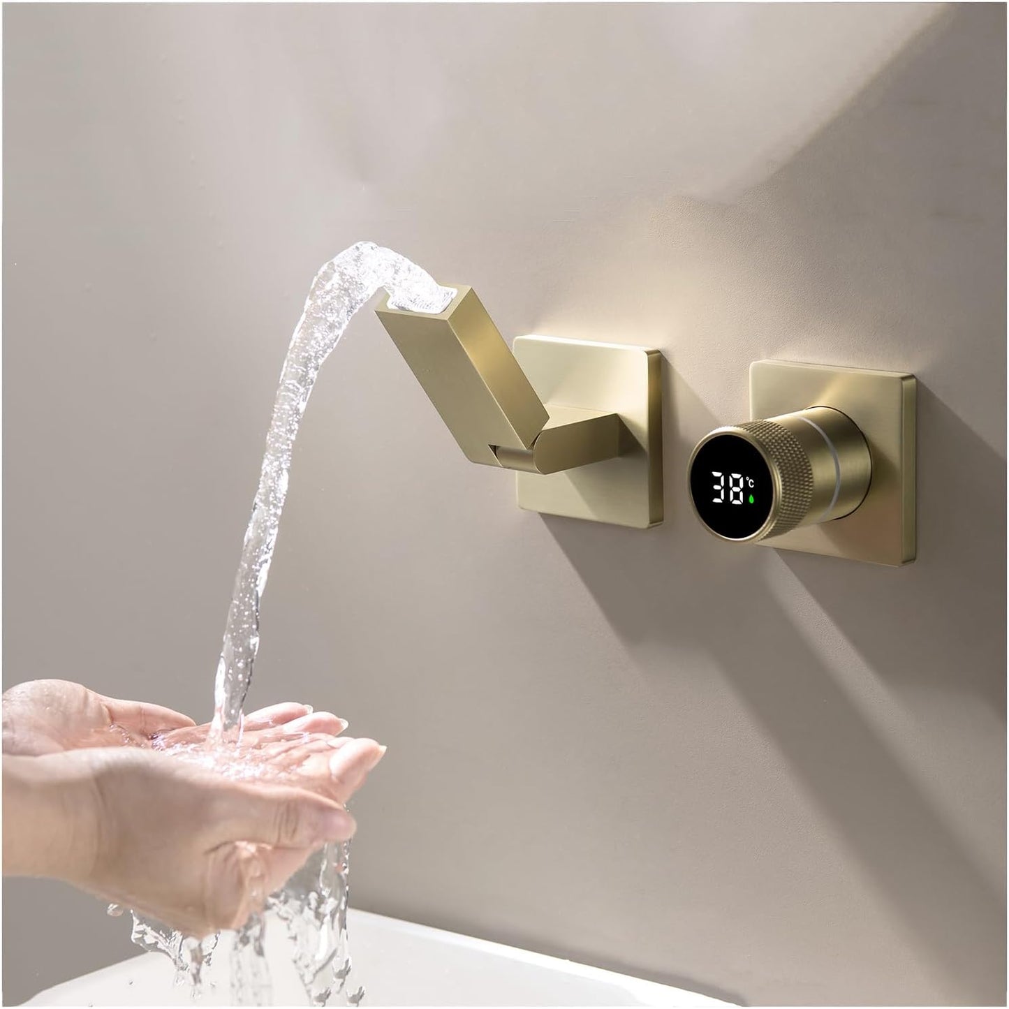 Robinet De Salle De Bain Avec Affichage Numérique LED, Robinet Lavabo Mural Pliable À 180° Mitigeur De Lavabo Robinets Cascade De Baignoire Avec L’Eau Froide & Chaude