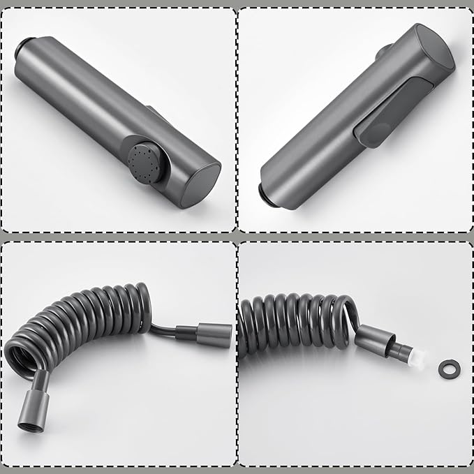 Kit Douchette WC Noir Pulvérisateur de Toilette pour Bidet, Laiton Douchette Toilette WC Un Entré Deux Sortis Douchette WC Kit Complet avec Printemps Tuyau