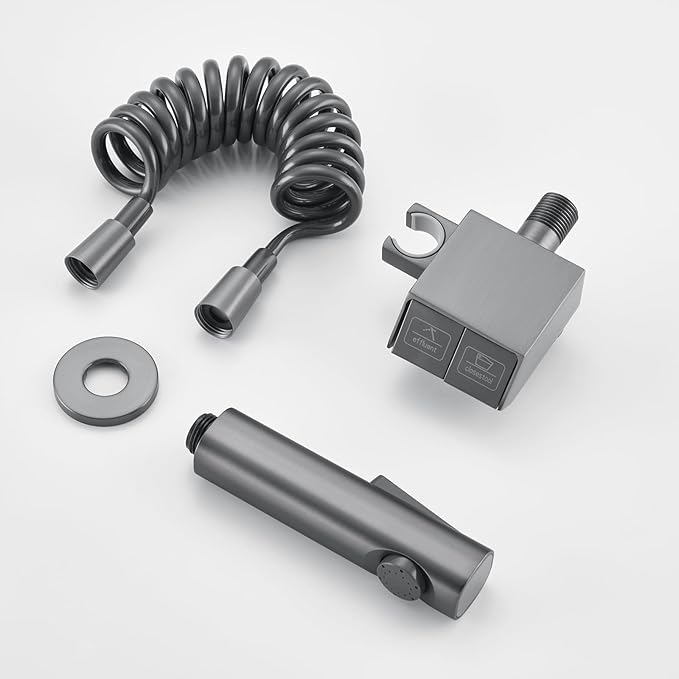 Kit Douchette WC Noir Pulvérisateur de Toilette pour Bidet, Laiton Douchette Toilette WC Un Entré Deux Sortis Douchette WC Kit Complet avec Printemps Tuyau