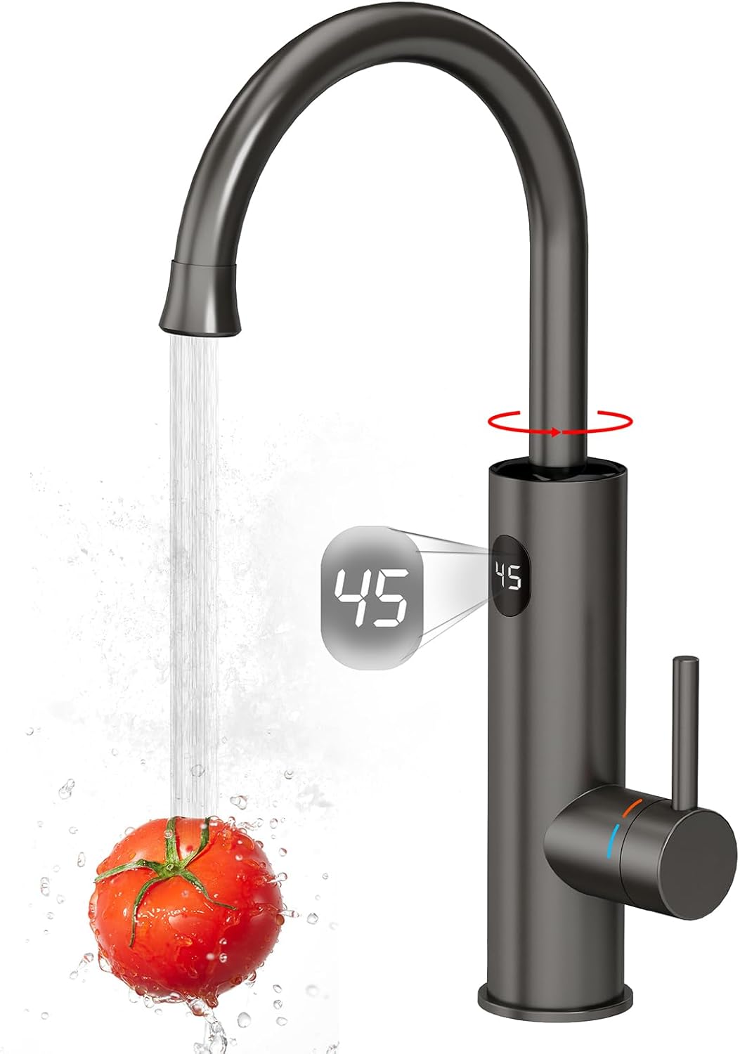 Robinet Électrique Cuisine 3200W Robinet D'eau Chauffant Avec Chauffe-eau Intégré, Robinet D'eau avec Affichage de la Température, Robinet Rotatif 360°