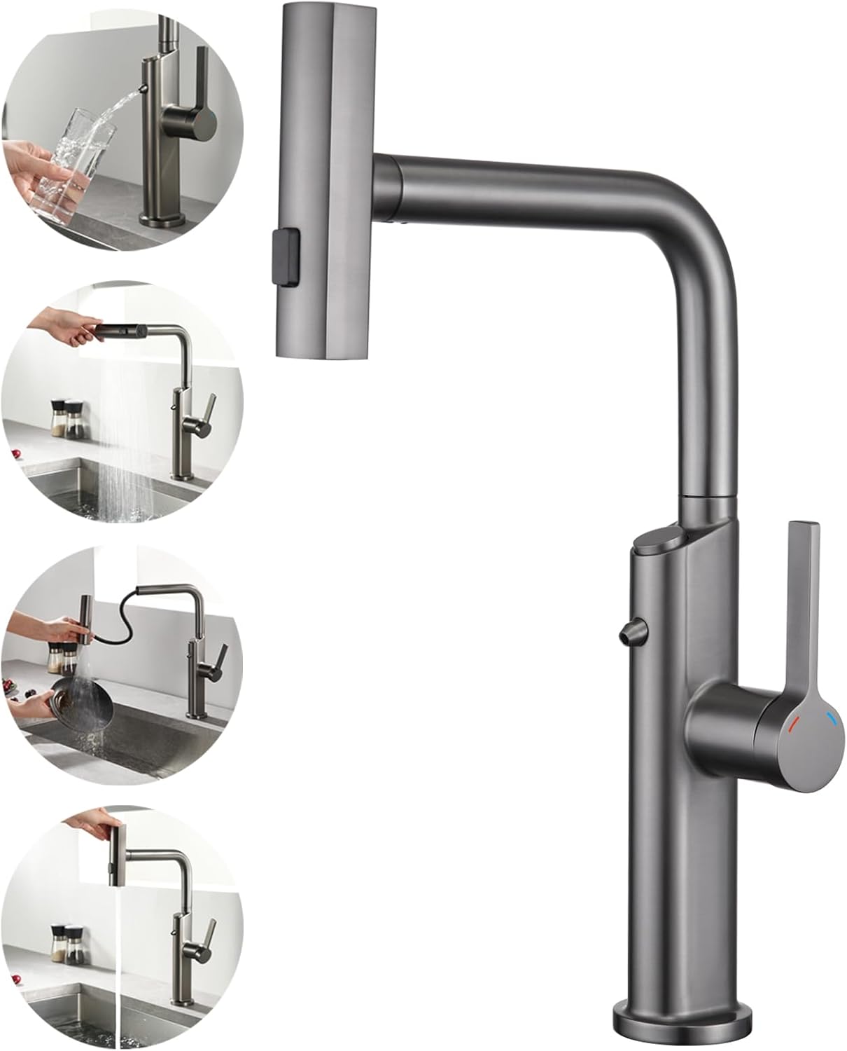 Cuisine 3 Voies avec Douchette Extractible, Robinetterie eau Potable Pivotant à 360°, 4 Modes Robinet Cuisine Cascade, Robinet Mitigeur Évier de Cuisine pour Systèmes d'Osmose