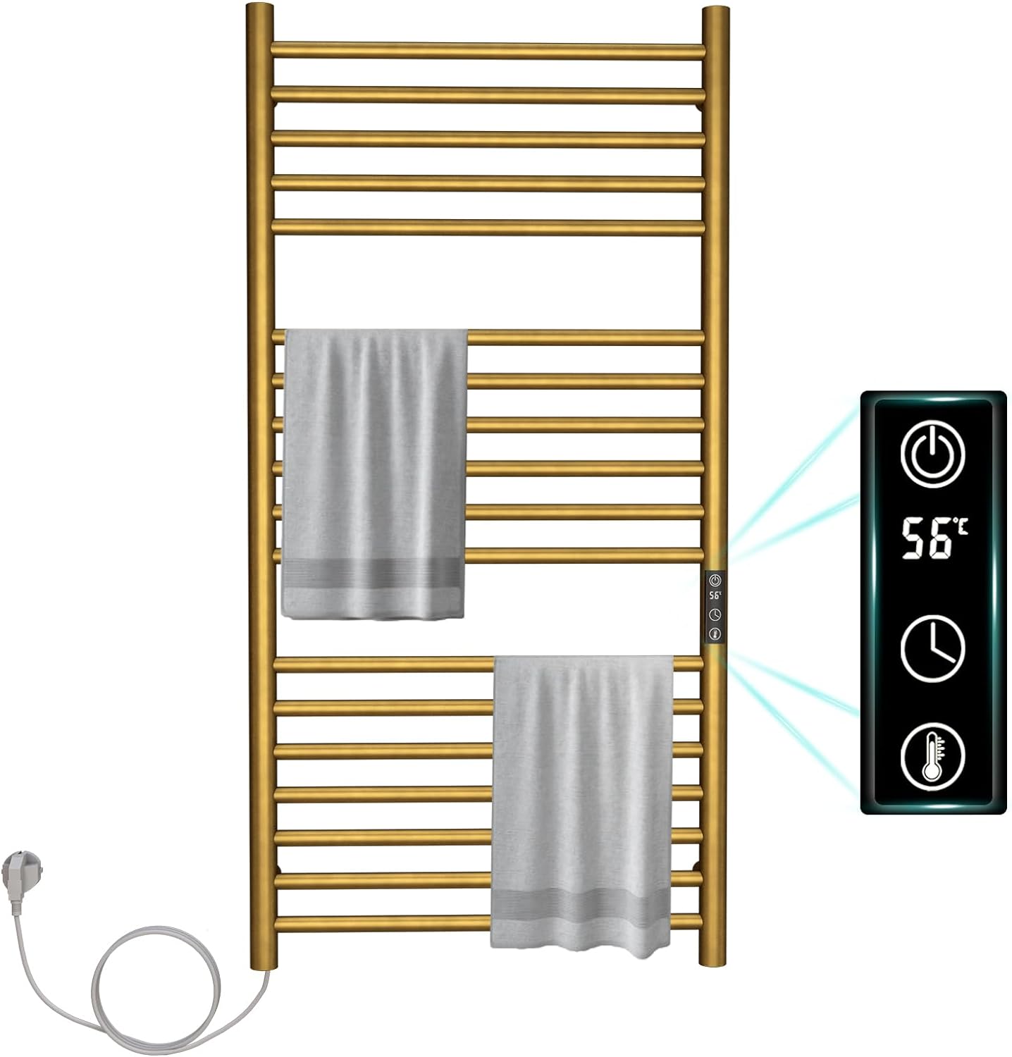 OihPaw Sèche-serviette électrique 550x1100mm 220W Porte-Serviettes Chauffant Chauffe-Serviettes Mural en Acier Carbone 30-70°C Minuterie pour Salle de Bain