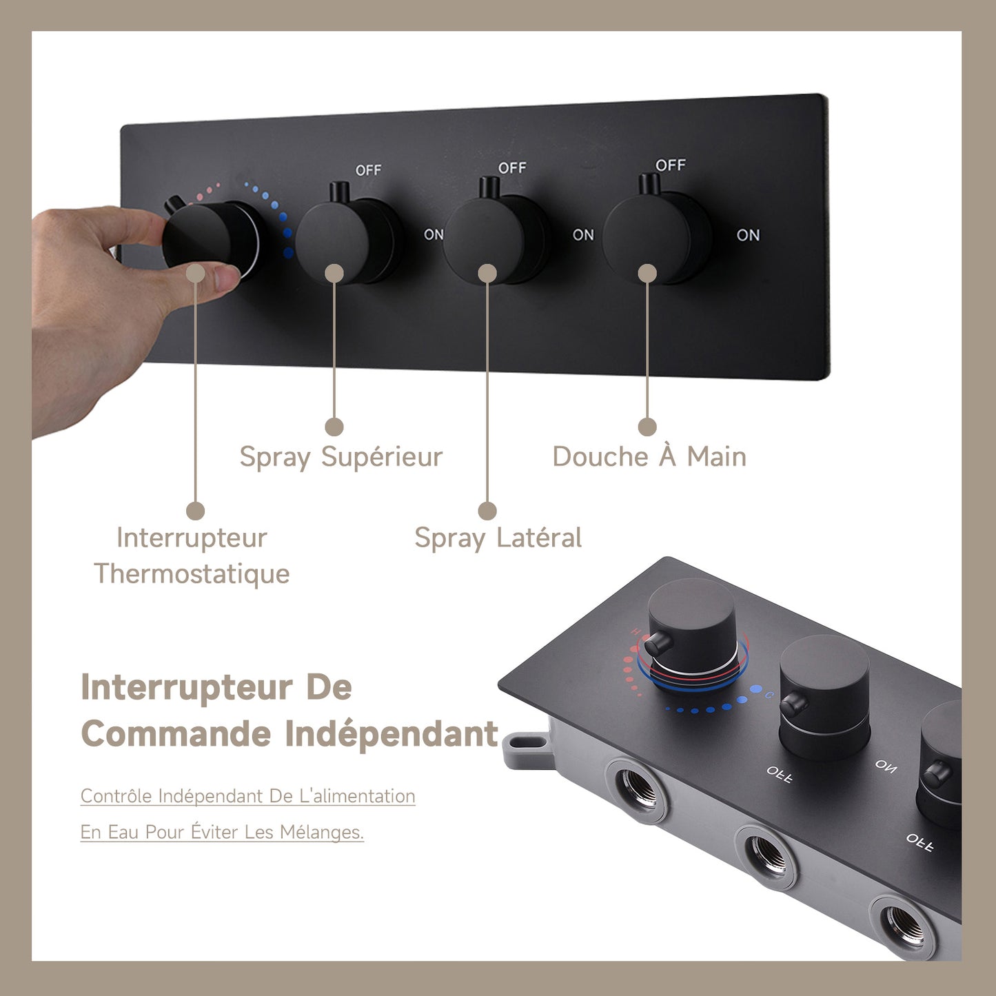 Colonne De Douche,Multifonctionnel Colonne De Douche Thermostatique Noir,Colonne Douche Encastrable,Avec Douche De Tête,Douchette À Main,Lumières LED Colorées,Jet Latéral De 4 Pouces Ensemble Douche