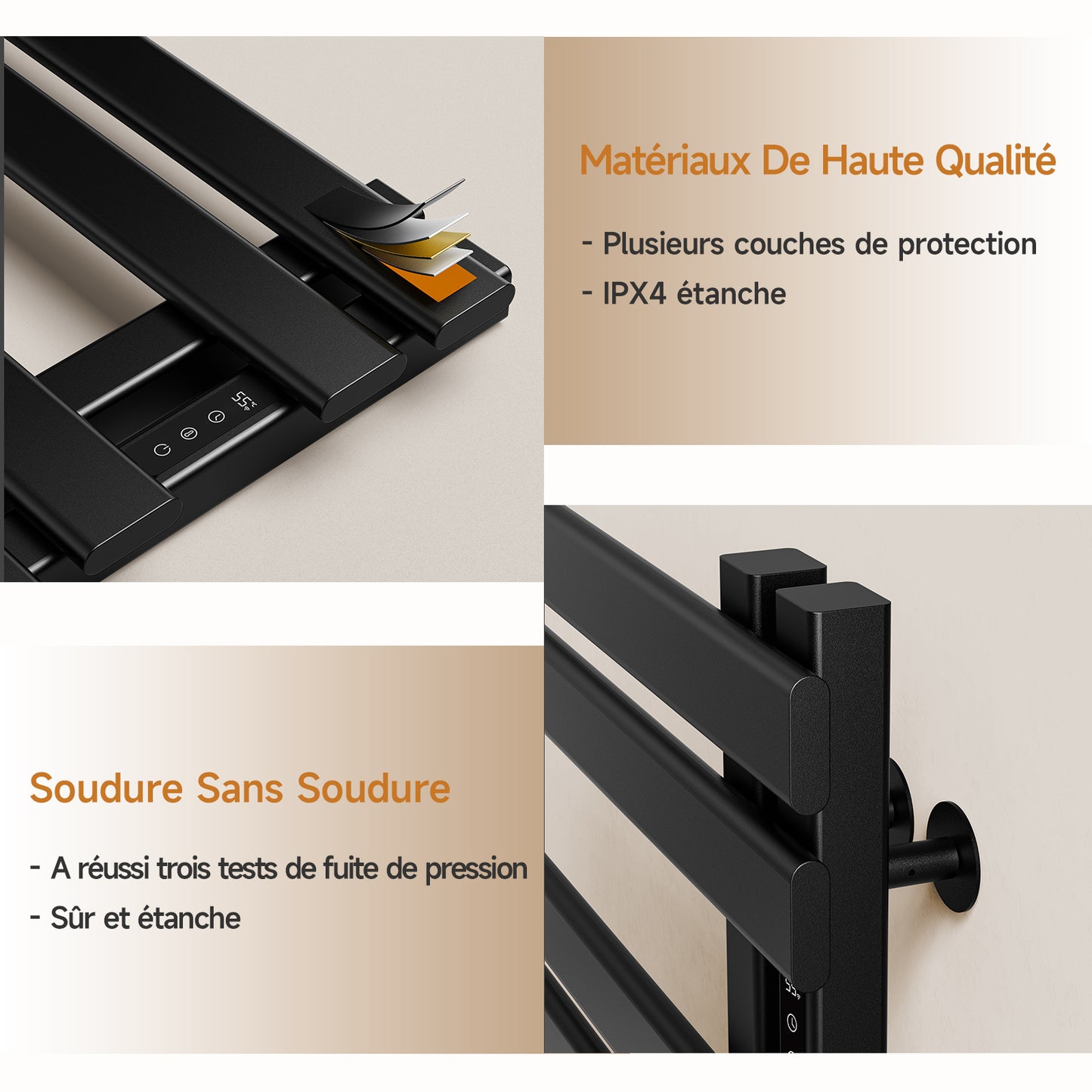 Sèche serviettes électrique,450x720mm WIFI Porte serviettes électrique,235W Porte serviettes thermostatique intelligent,Avec interrupteur tactile et minuterie,Compatible Google Home et app contrôle