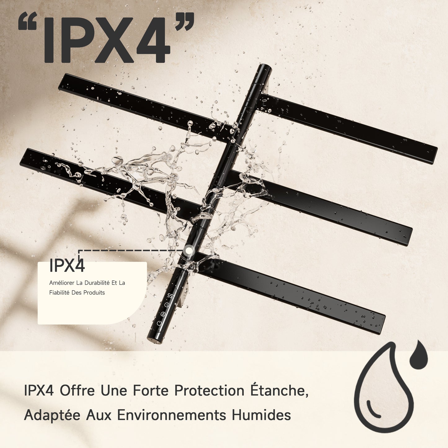 Sèche-Serviettes Électrique 675×450mm,Avec 5 Rotations À 180° Serviettes Électrique,Avec Écran Tactile LED,Réglage De La Synchronisation Et De La Température Chauffe Serviette Salle De Bain,Noir/Blanc