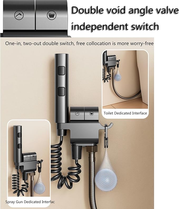 Kit Douchette Wc, Pulvérisateur De Douche, 2 Mode Pulverisateur a Main, Ensemble De Douche Bidet Avec 1-in-2-out Interrupteur À Double Commande Laiton Valve G1/2" Pour L'hygiène Personnelle (Chrome)