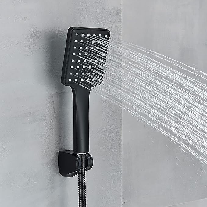 Robinet de Baignoire Cascade Robinet Baignoire avec Douchette Robinet de Bain Noir Mat Laiton Mitigeur Baignoire Montage Mural Mitigeur de Baignoire, Monocommande Eau Chaude et Froide