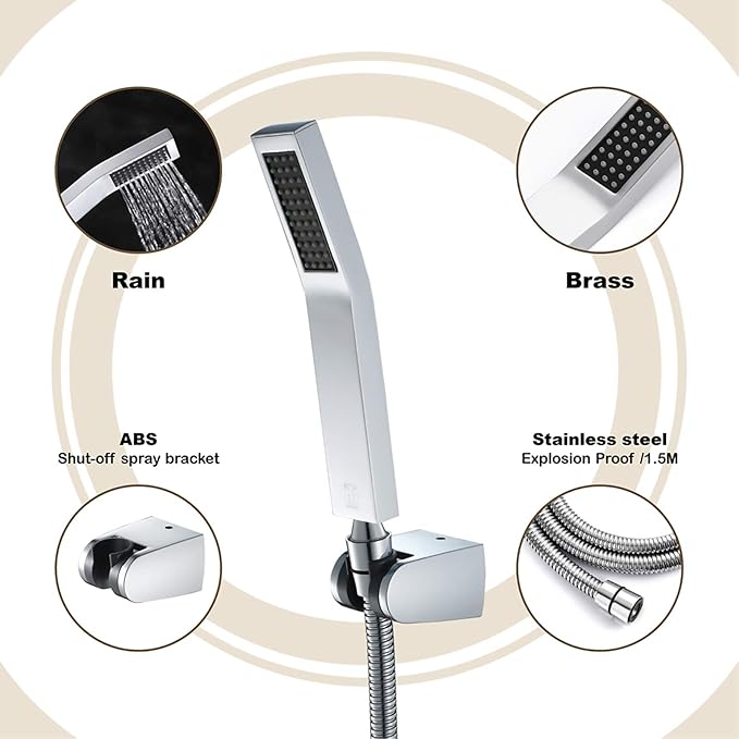 Pommeau de Douche avec Tuyau Douchette à Main Economie D'eau Laiton Pomme de Douche à Main Anti Calcaire Tête de Douche avec Sortie d'eau en Silicone