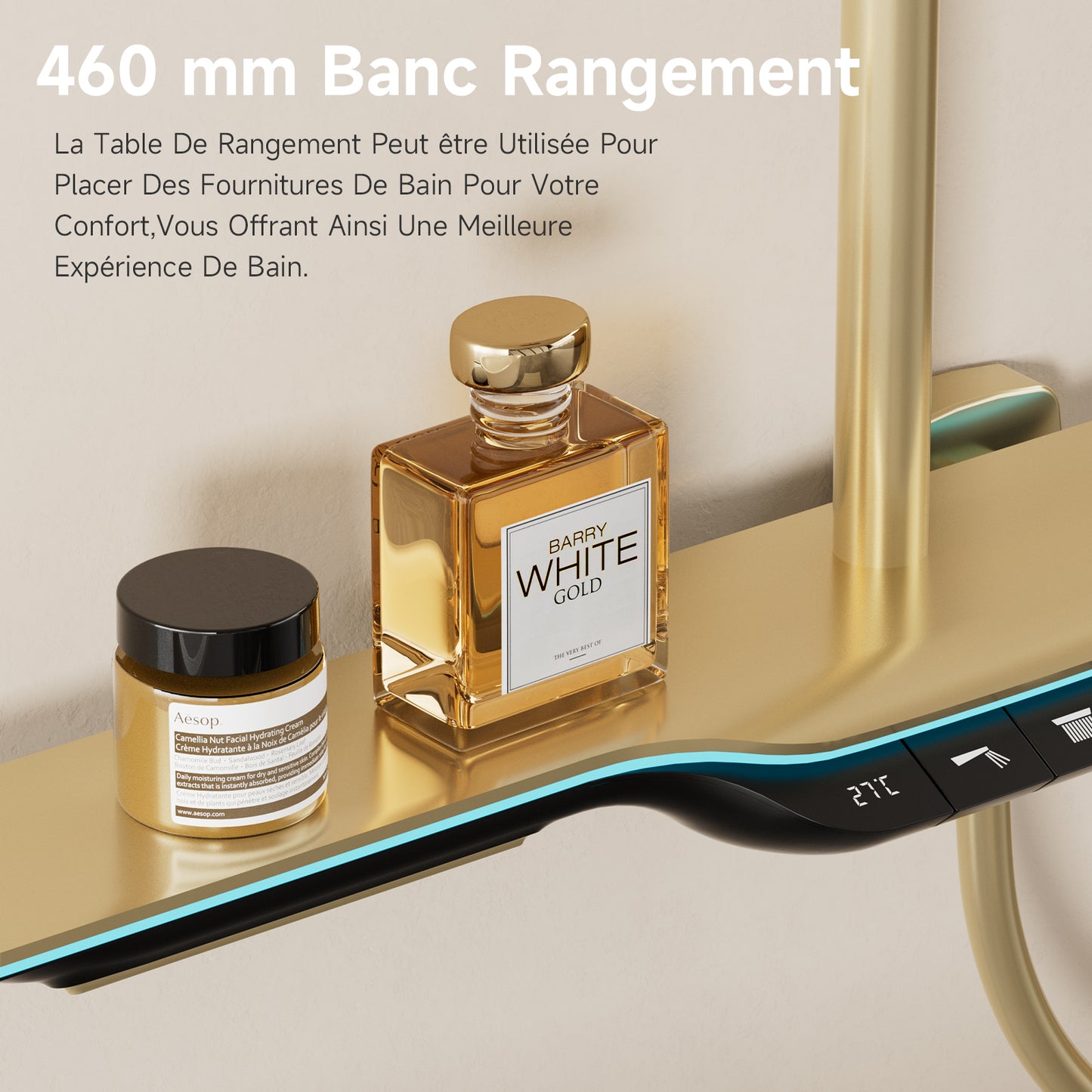 Colonne De Douche,Systeme de Douche Pluie Pour Salle De Bain,Avec Douchette,Avec Mitigeur,Pommeau De Douche Et Barre De Douche,Système De Douche Avec Écran Numérique, Or Brossé Ensemble De Douche