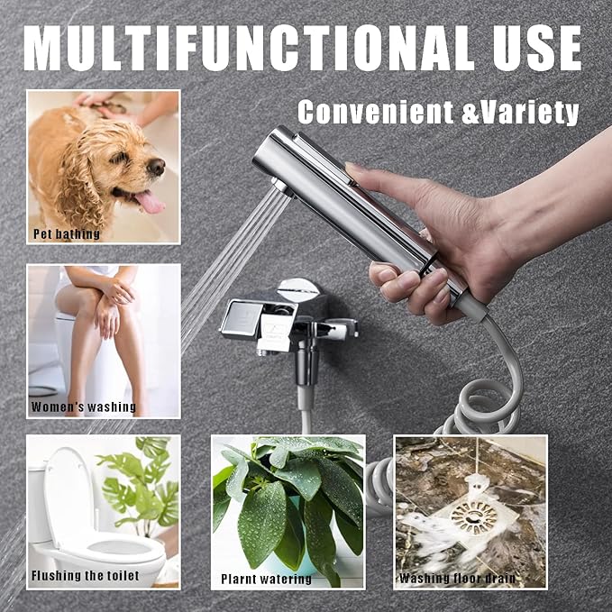 Kit Douchette WC Noir Pulvérisateur de Toilette pour Bidet, Laiton Douchette Toilette WC Un Entré Deux Sortis Douchette WC Kit Complet avec Printemps Tuyau