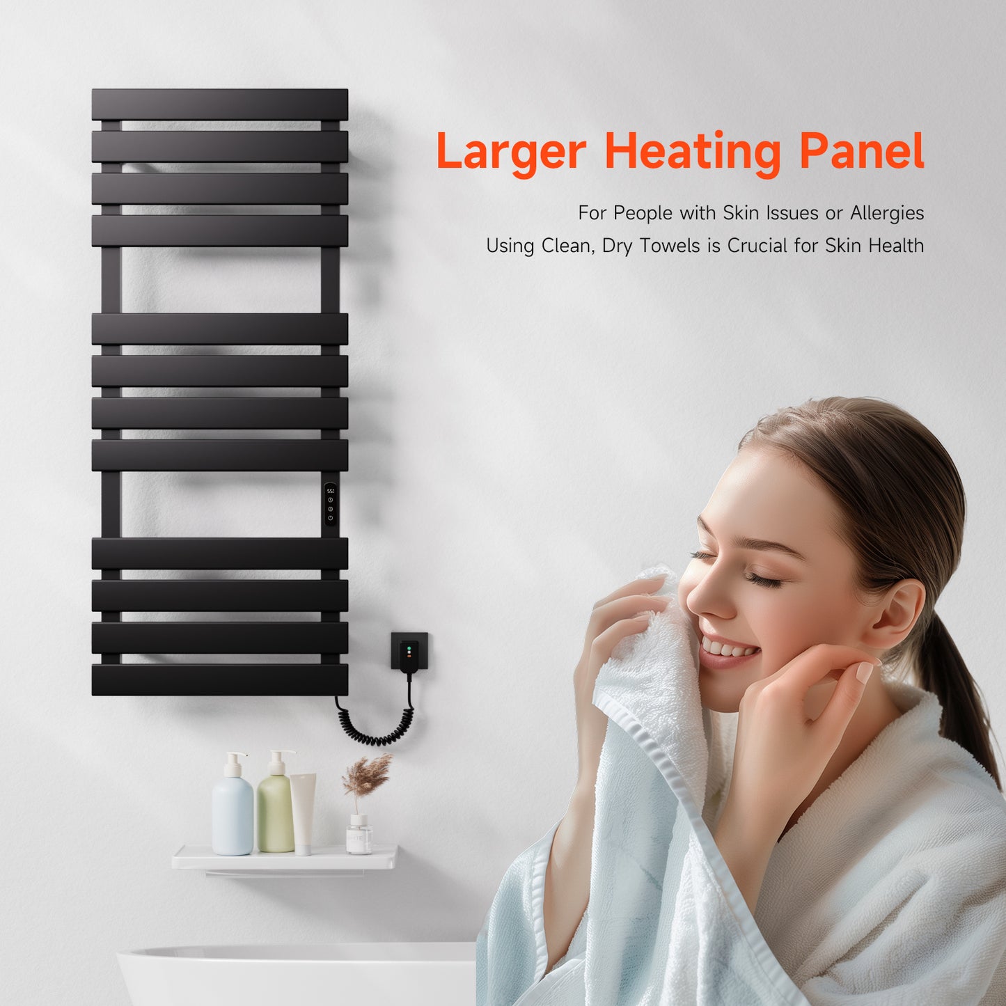 OihPaw Sèche Serviettes Électrique,1300x550mm Porte-Serviettes électrique Noir Droite WiFi Compatible avec App Alexa Google Assistant,526W seche Serviette Electrique,1-9H Minuterie Thermostat