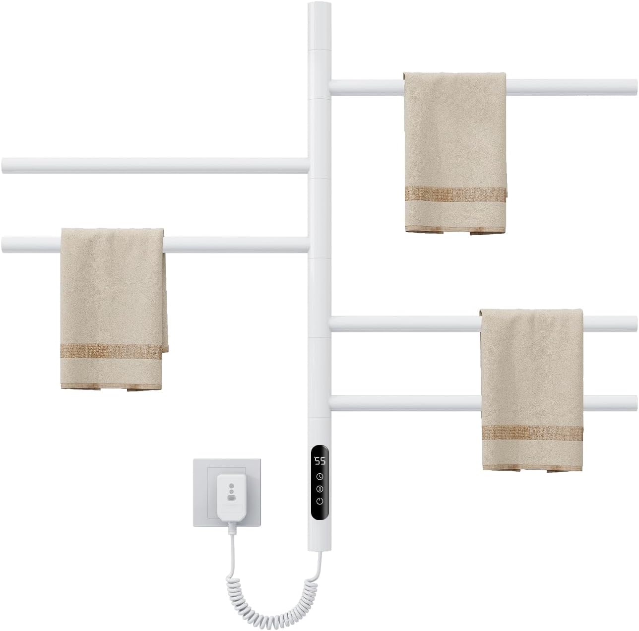 Elektrischer Handtuchtrockner, WiFi Smart Thermostat Handtuchwärmer, für Alexa und Google Home und APP, 420 x 660 mm, 180° Drehung, elektrischer Handtuchhalter, Heizkörper-WiFi Grau