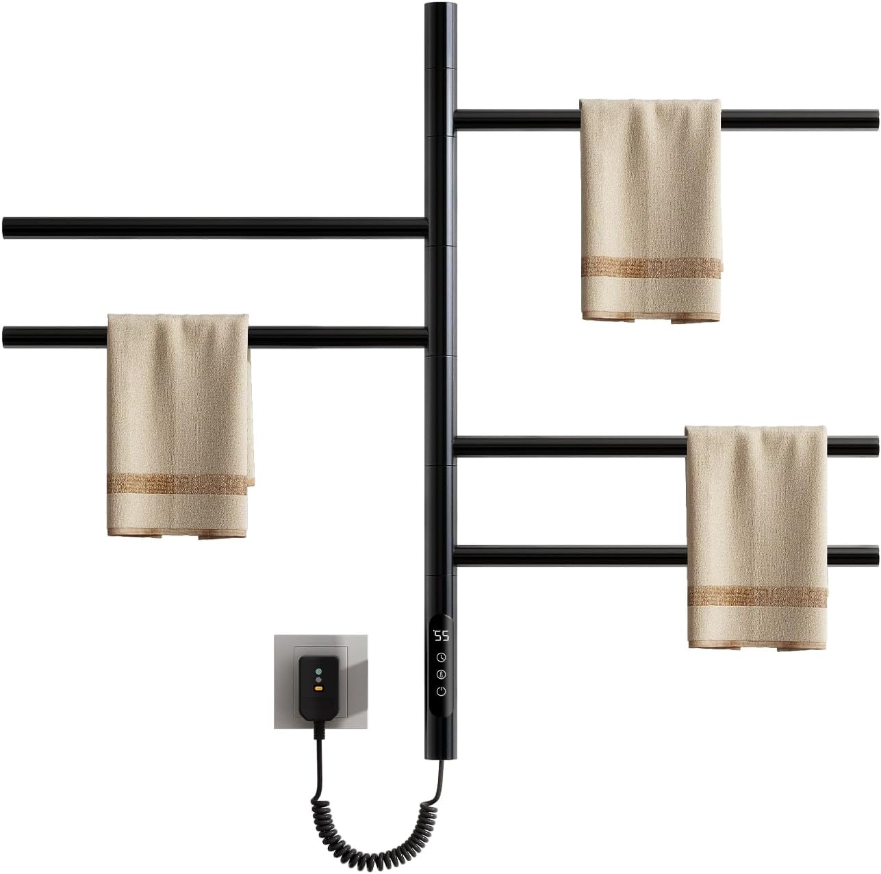 Elektrischer Handtuchtrockner, WiFi Smart Thermostat Handtuchwärmer, für Alexa und Google Home und APP, 420 x 660 mm, 180° Drehung, elektrischer Handtuchhalter, Heizkörper-WiFi Grau