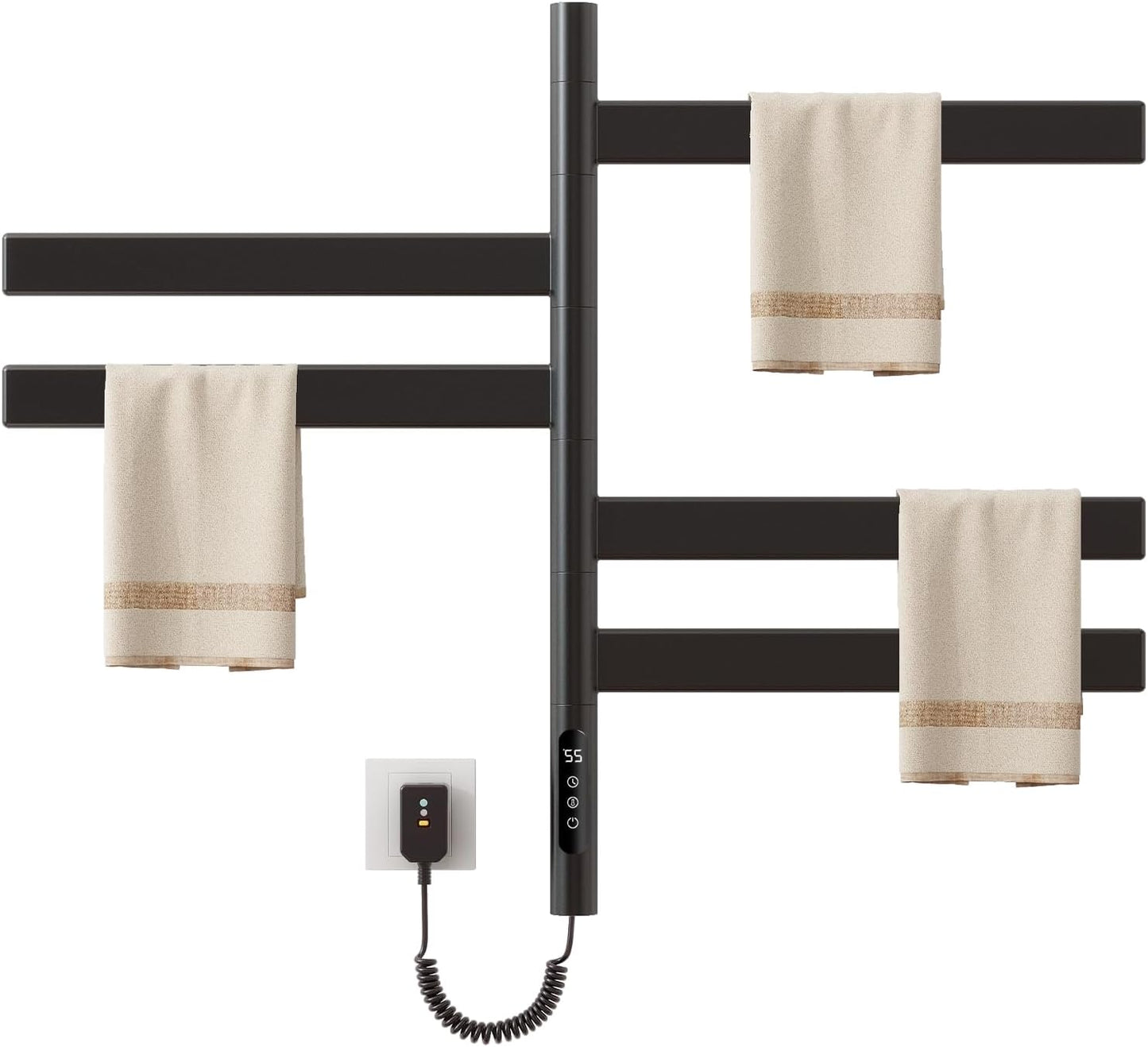 OihPaw Sèche-serviette électrique,Rotation à 180° Chauffe-Serviettes à Thermostat Intelligent WiFi,675x450mm Radiateur Salle Bain