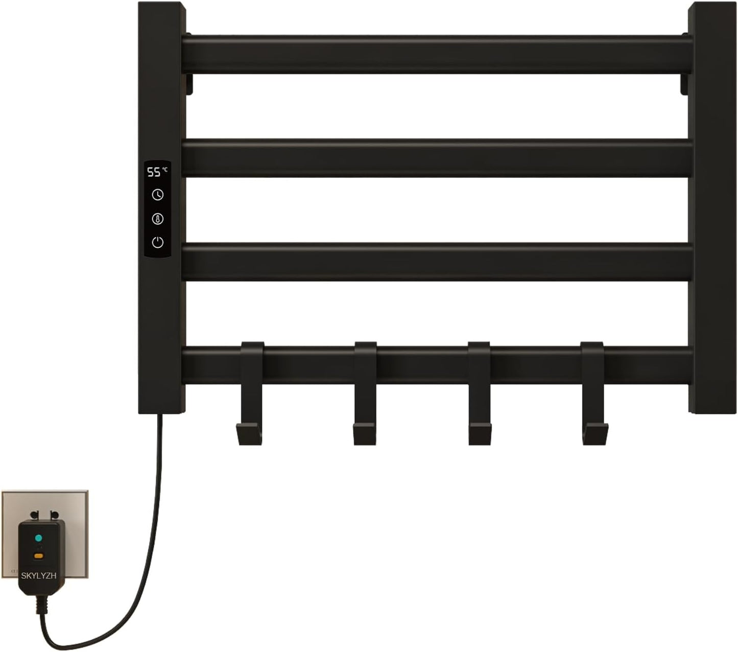 OihPaw Sèche-serviette électrique,550x350mm Porte Serviettes Chauffant Porte-serviettes électrique intelligent, Étanche IP24, Réglage de la température 30℃-70℃, 1-9H de chronométrage