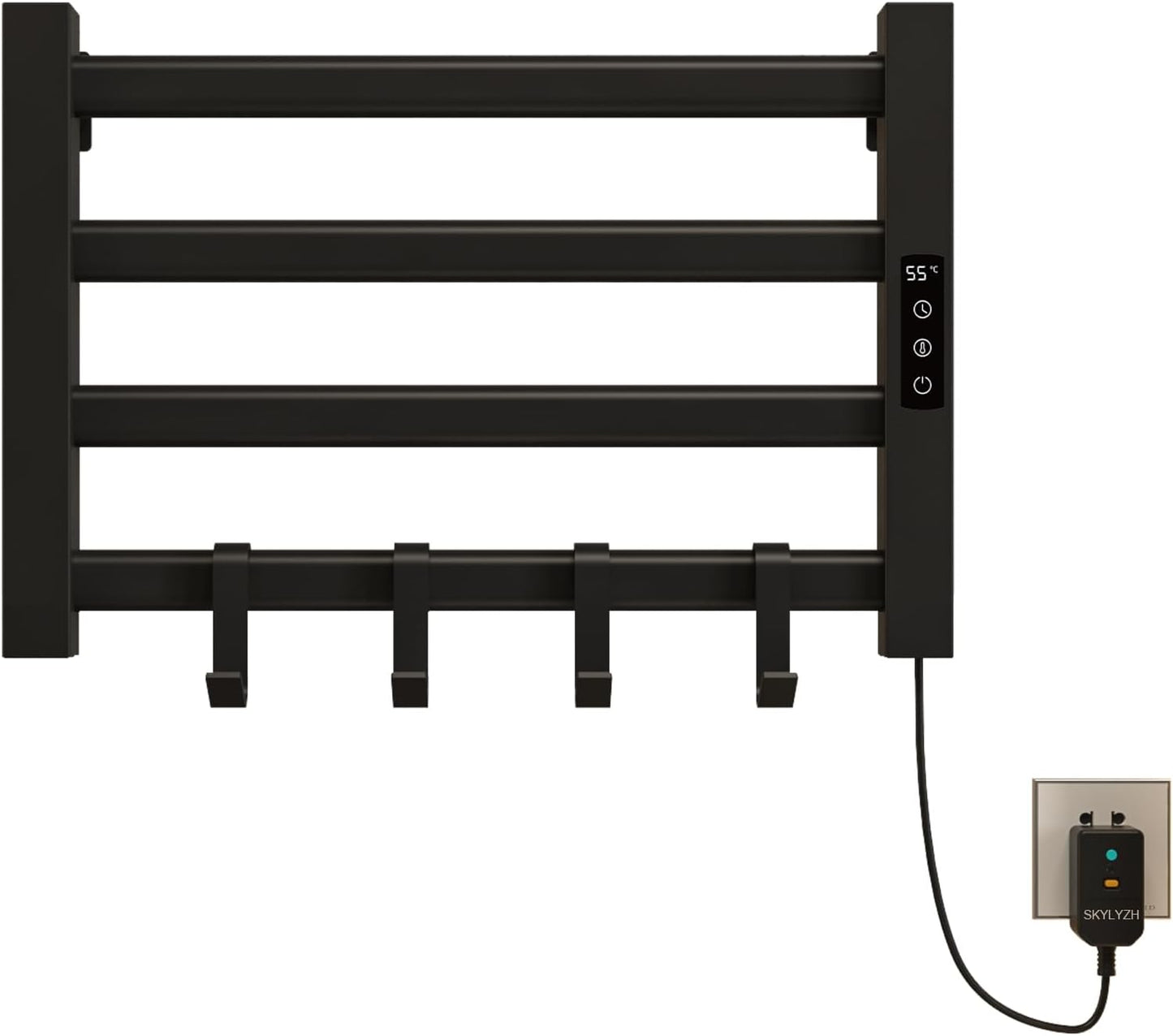 OihPaw Sèche-serviette électrique,550x350mm Porte Serviettes Chauffant Porte-serviettes électrique intelligent, Étanche IP24, Réglage de la température 30℃-70℃, 1-9H de chronométrage