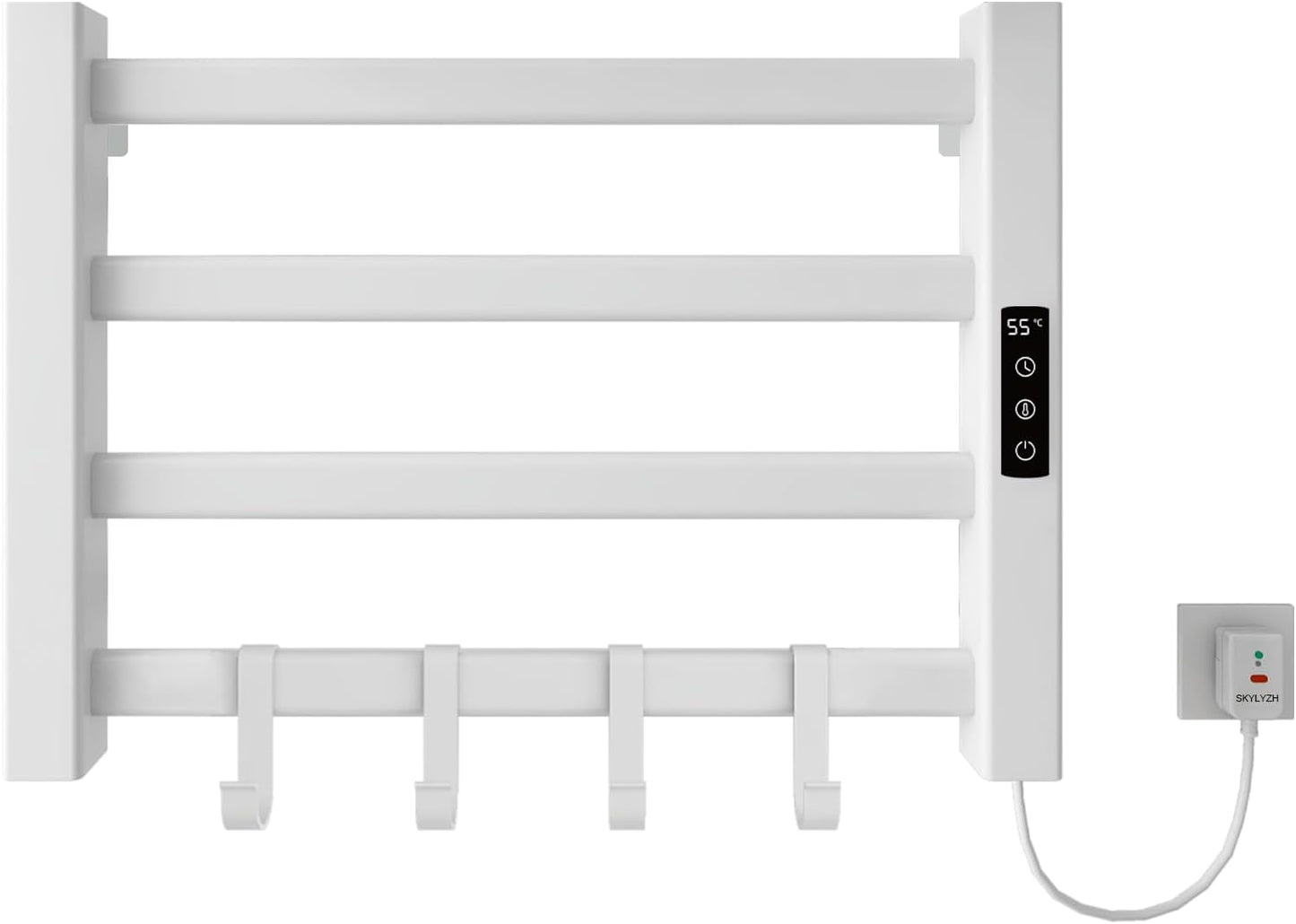 OihPaw Sèche-serviette électrique,550x350mm Porte Serviettes Chauffant Porte-serviettes électrique intelligent, Étanche IP24, Réglage de la température 30℃-70℃, 1-9H de chronométrage
