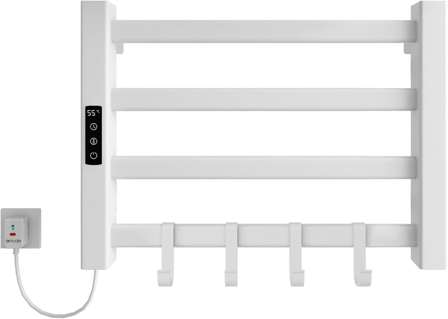 OihPaw Sèche-serviette électrique,550x350mm Porte Serviettes Chauffant Porte-serviettes électrique intelligent, Étanche IP24, Réglage de la température 30℃-70℃, 1-9H de chronométrage