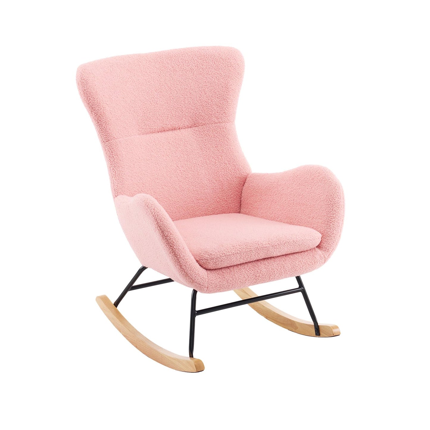 Fauteuil à Bascule, Allaitement Rocking Chair Épaissir Rembourré, Scandinave Velours Peluche Chaise Loisir avec Pieds en Bois Massif, Capacité 150 kg, pour Salon, Chambre, Balcon, 96x68x90cm
