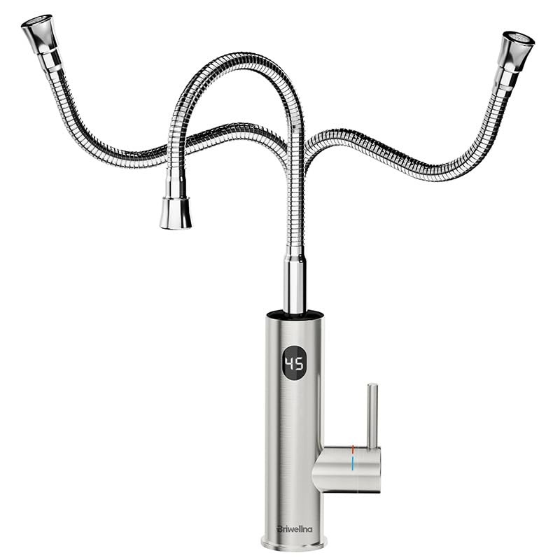 Robinet Chauffant Instantané Cuisine 230V, 3200W Robinet Chauffe eau Électrique Instantané avec Affichage de la Température LED et Flexible Bec, Rotatif à 360° Mitigeur en Acier Inoxydable