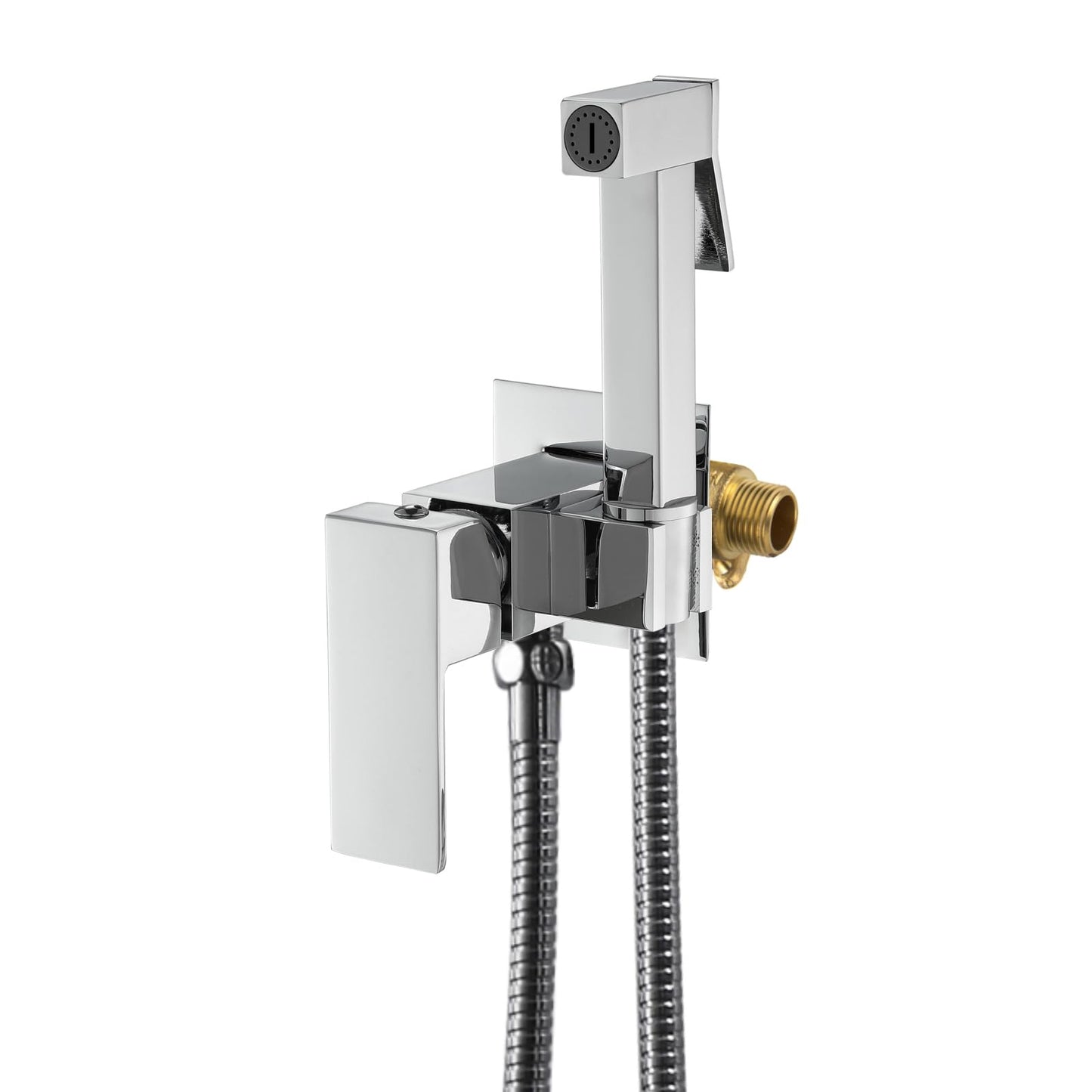Kit Douchette WC, Laiton Douchette Toilette WC Mural Pulvérisateur de Bidet Eau Froide et Eau Chaude Toilette Bidet Spray avec 1.5m Tuyau (Chrome)