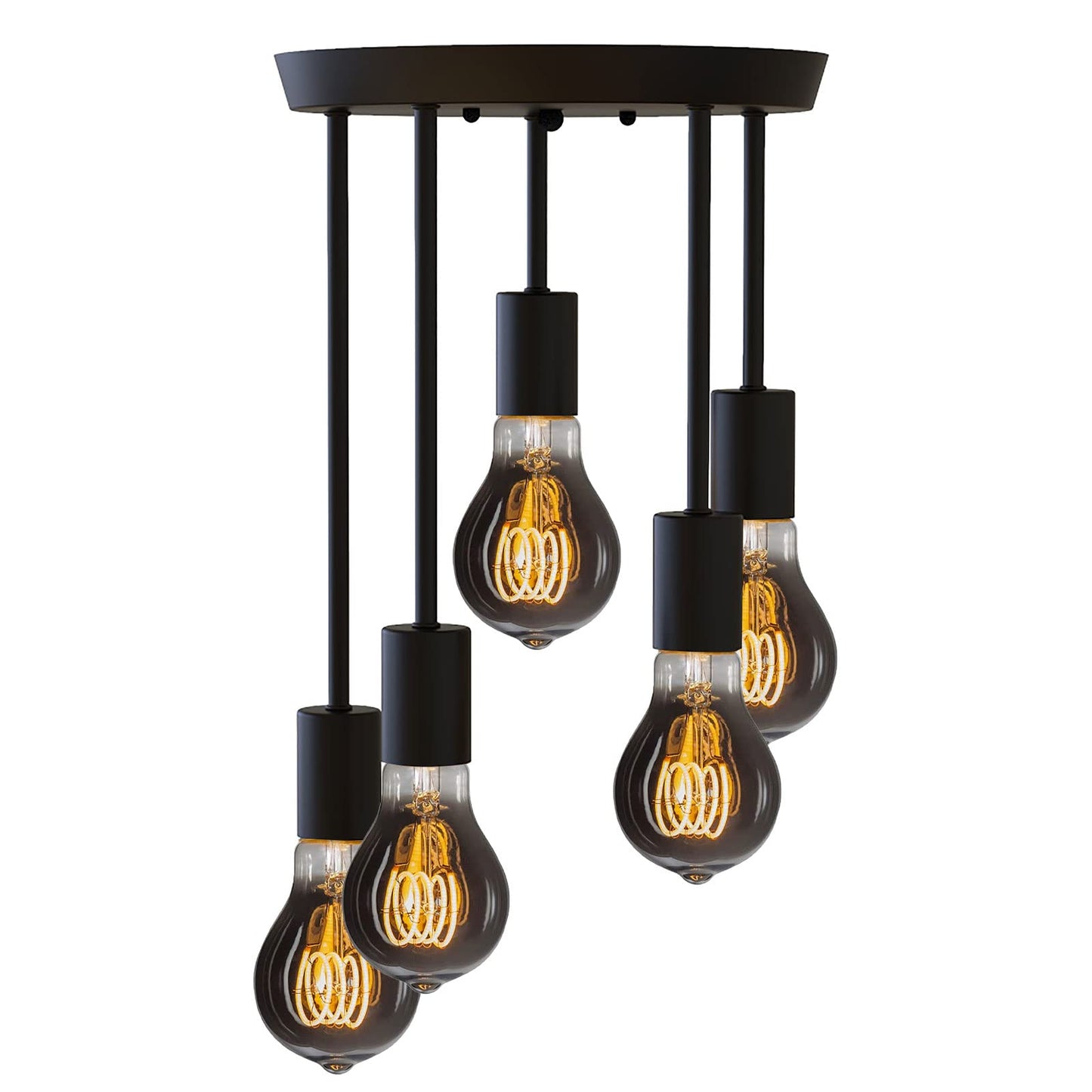 Plafonnier rétro, Lustre de ferme noir 5 lumières, Pendante Suspension Luminaire Industriel E27, Lampe Suspension Métal Retro, Plafonnier Luminaire, pour Chambre Salon et Cuisine hall-B