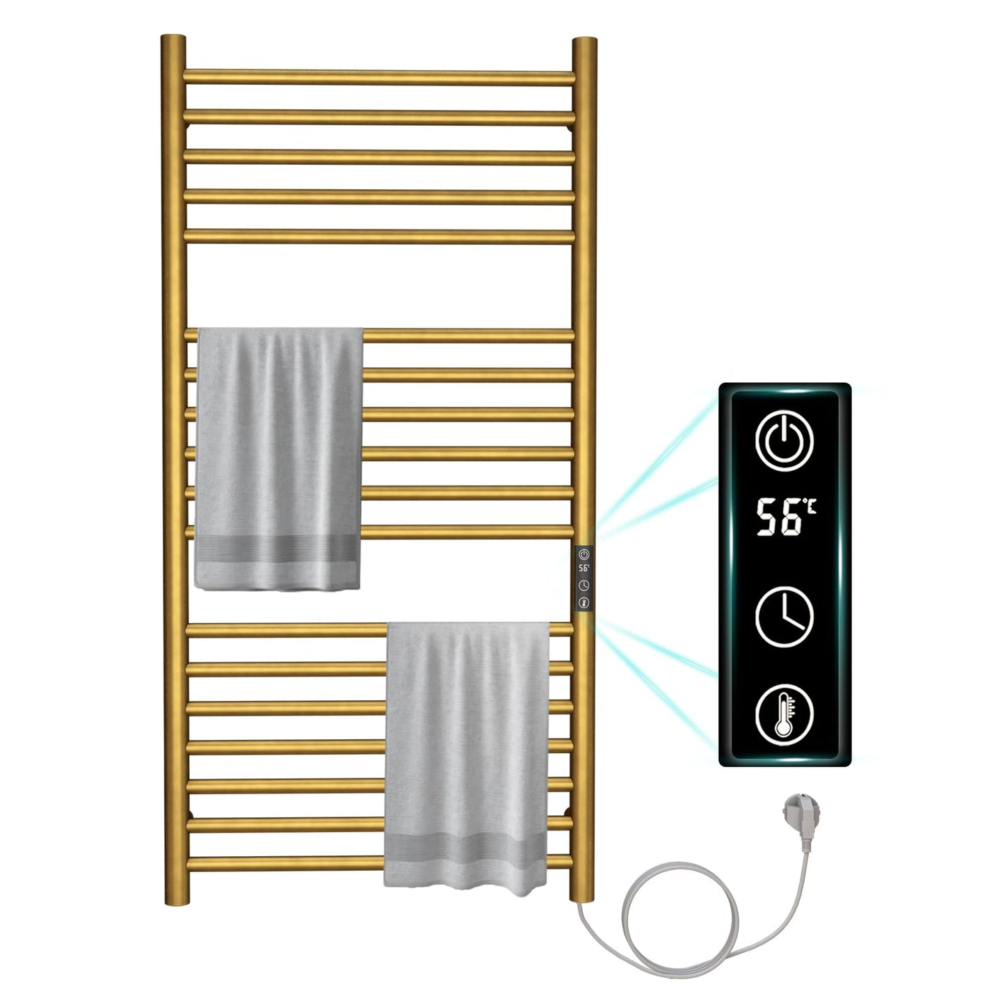 OihPaw Sèche-serviette électrique 550x1100mm 220W Porte-Serviettes Chauffant Chauffe-Serviettes Mural en Acier Carbone 30-70°C Minuterie pour Salle de Bain
