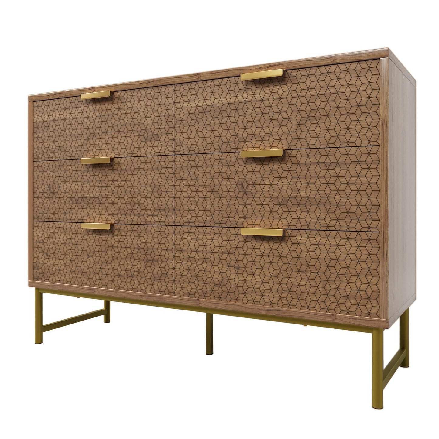Kommode, Sideboard, Küchen Schrank, Mehrzweckschrank 6 Schubladen mit Griffen, Kippsicher, Höhenverstellbar, Geeignet für Wohnzimmer, Schlafzimmer, Esszimmer, 120 x 75 x 40 cm (B/H/T), Walnussfarbe