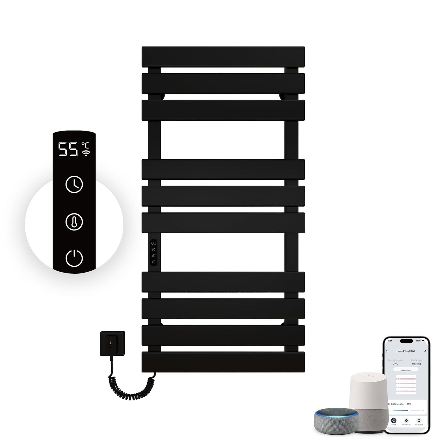 OihPaw Sèche-serviette électrique 1100x550mm 446W WIFI Porte-Serviettes électrique - Fonction de synchronisation
